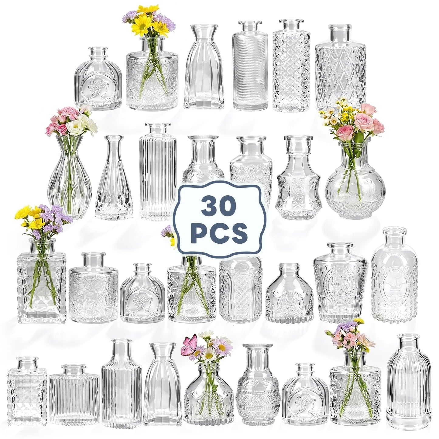 Yirilan Flower Vase, Set of 30 Bud Vases for Wedding Decor, Transparent Small Vases, Bud Vases Bulk, Suitble for Tables, Living Room, Bedroom and Dinning Room