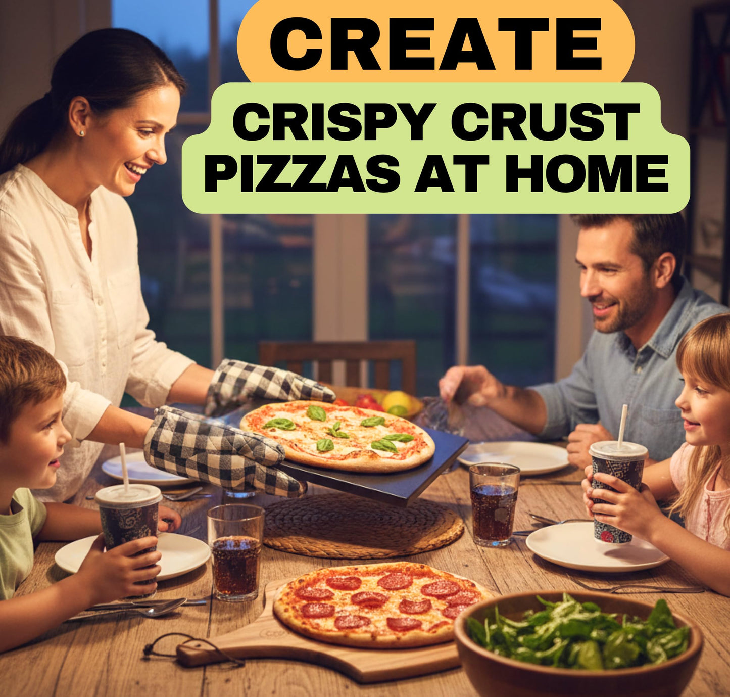 Non-Stick Easy Clean Pizza Stone - 15 inch Pizza Stones for Oven and BBQ - 5PCS Pizza Making Accessories, Ceramic Grill Stone with Handles, Wooden Pizza Peel, Pizza Cutter, Dough Tool - Pierre a Pizza