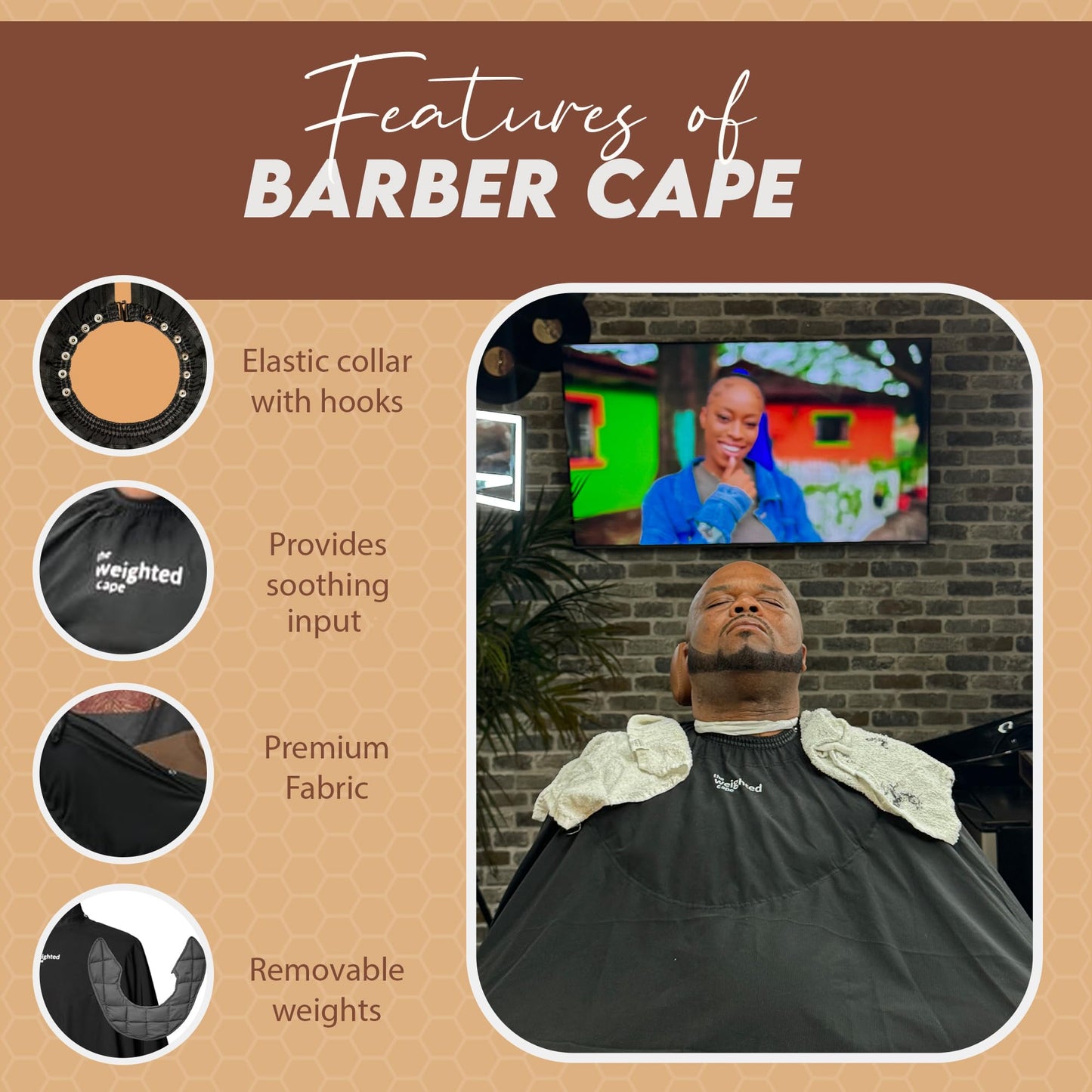 The Weighted Cape - Professional Weighted Hair Cutting Cape, 4lbs 6lbs, 67 x 60 (Black) Water Resistant Barber Cape, Salon Cape, Sensory Friendly Cape. Autism, ADHD. (Black 4 pound Weighted Cape