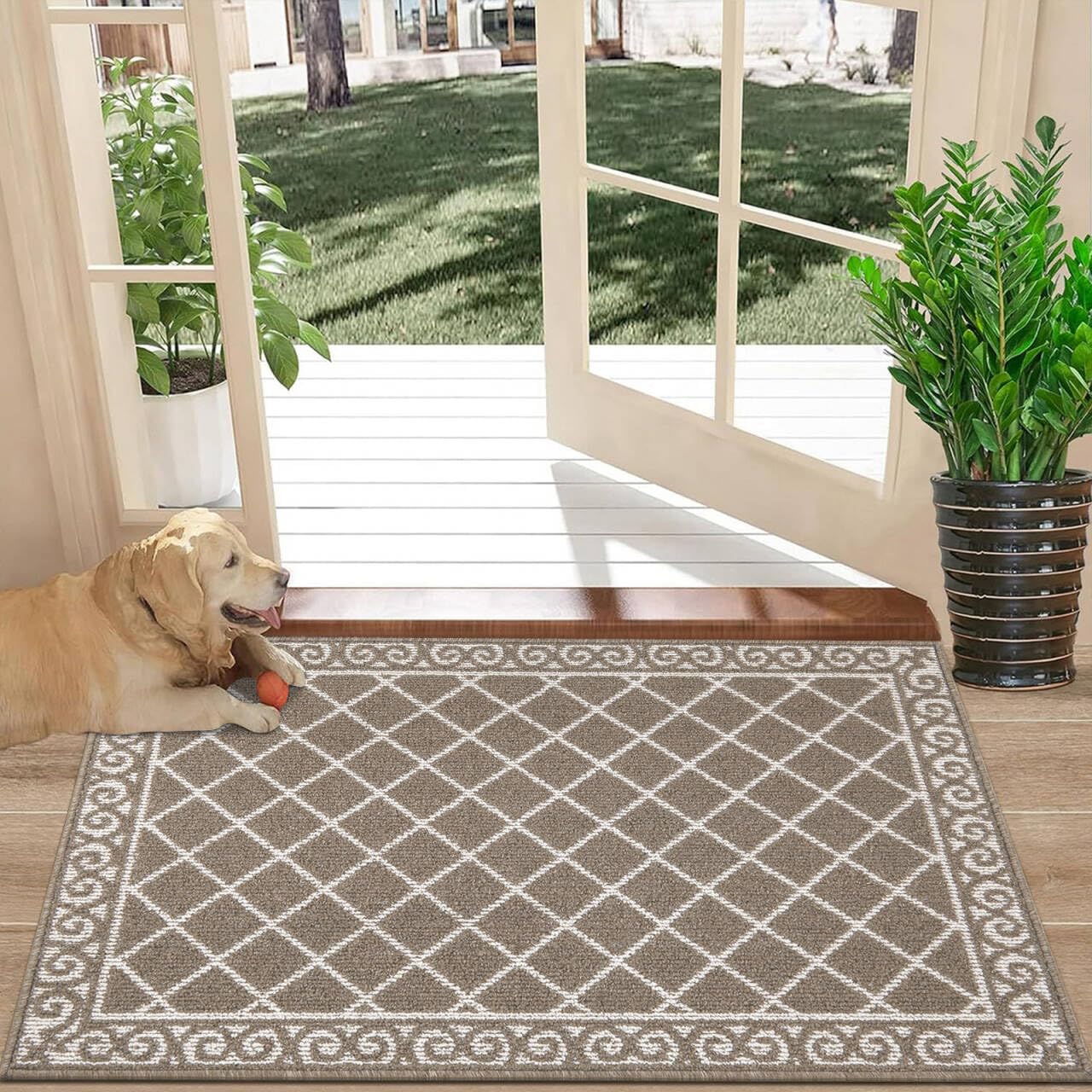 HEBE Indoor Door Mat, 32" x 48" Non Slip Absorbent Resist Dirt Front Door Mats Indoor, Washable Inside Floor Mat, Durable Low Profile Welcome Mat Entrance Rugs Entry Rug Mat for Entryway, Brown