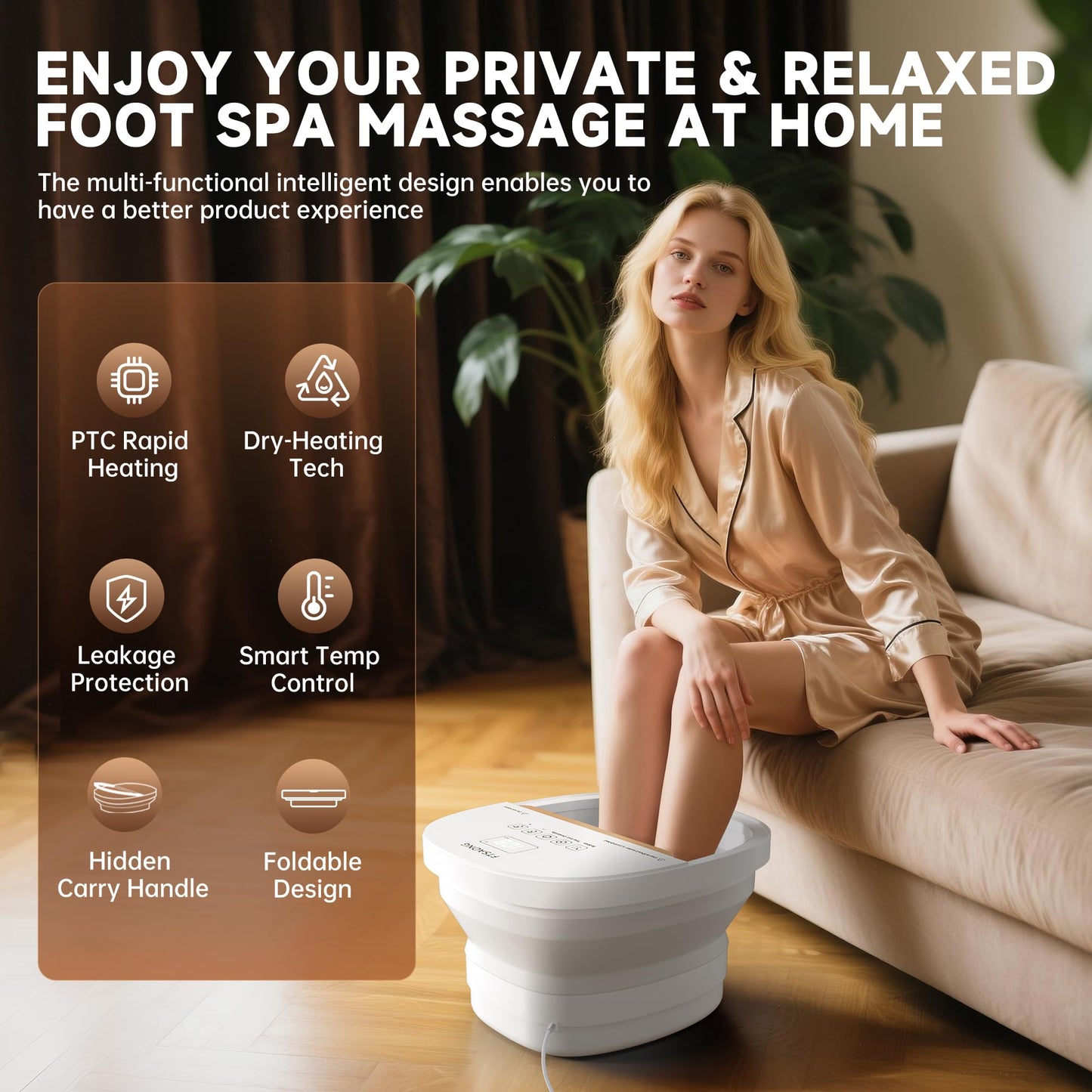 Collapasible Foot Spa Bath Massager with Heat, Pedicure Foot Spa with Bubbles and Jets/Timer/ Temperature Control, Feet Soak Tub for Home, Office, Relaxation and Stress Relief, Gift for Men and Women