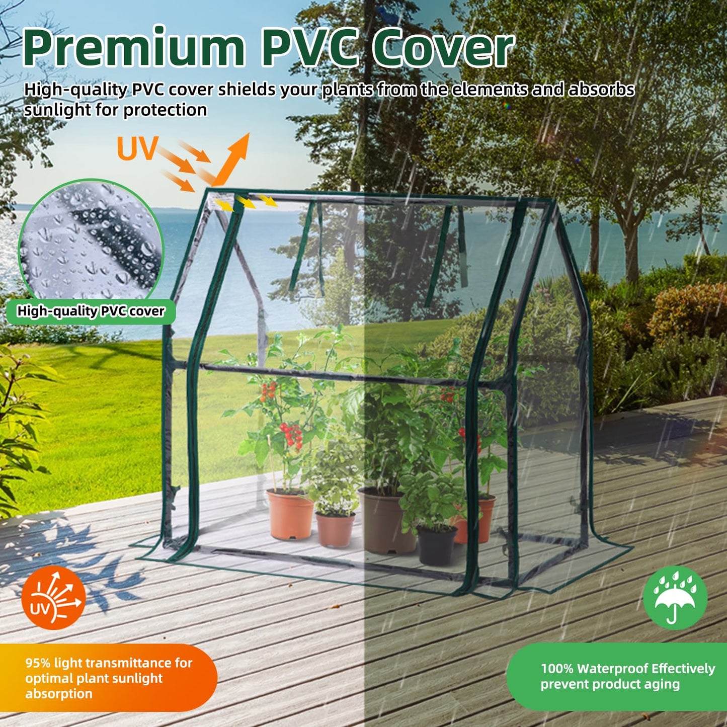 Ohuhu Mini Greenhouse for Indoor Outdoor, 36"x18"x33" Portable Seed Starter Greenhouse with Waterproof Pad, Heavy-Duty PVC Cover, Zippered Door for Small Plants Germination, Nursery