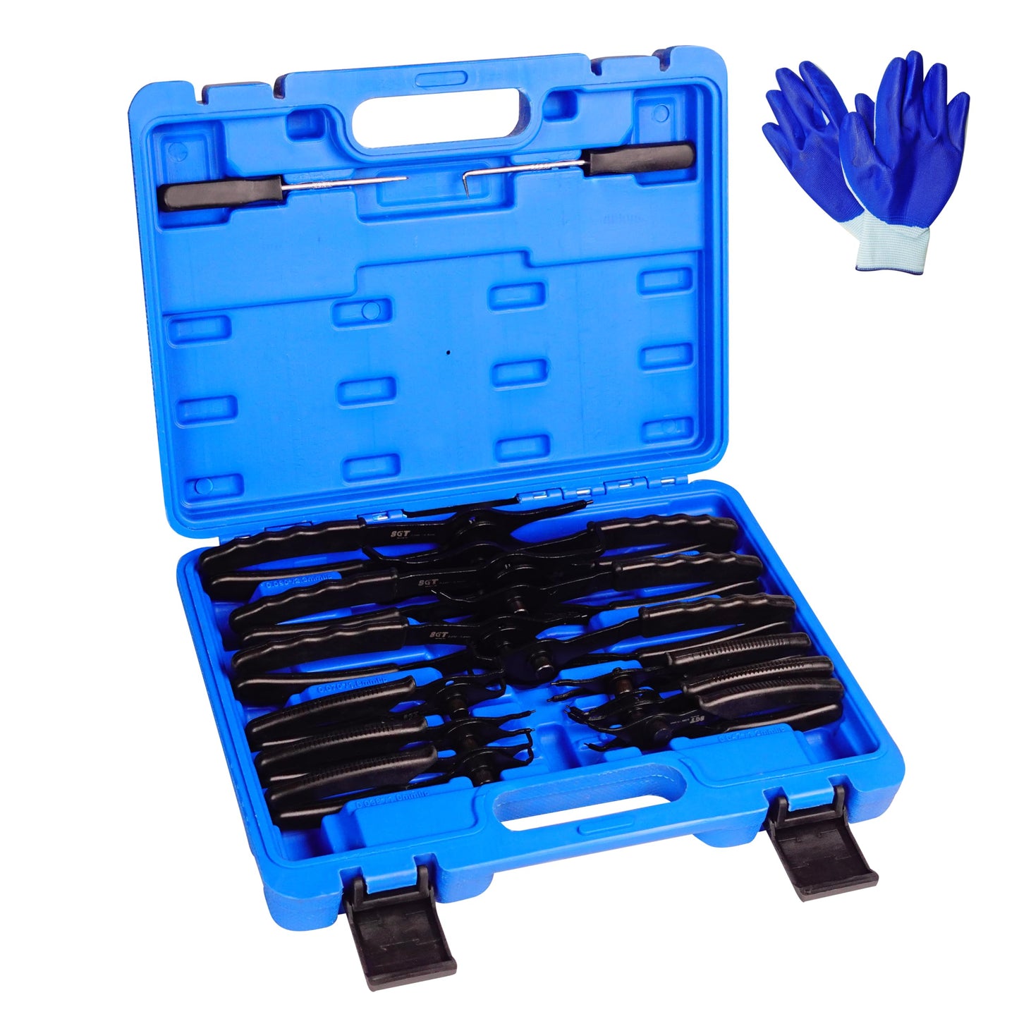 SGT 14pc Snap Ring Pliers Set, Heavy Duty Snap Ring Pliers,Internal & External Circlip Pliers with 45°/90° Bent & Straight Pliers, Hook & Pick,Storage Case & Gloves