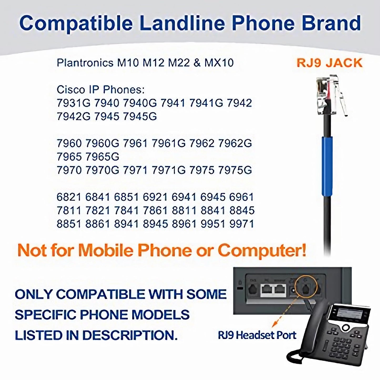 Wantek Cisco Phone Headset, RJ9 Phone Headset with Microphone Noise Cancelling Compatible Cisco Office Phones 7940 7942 7945 7960 7962 7965 7811 7821 8811 8841 8845 8851 Plantronics M12 M22 M10