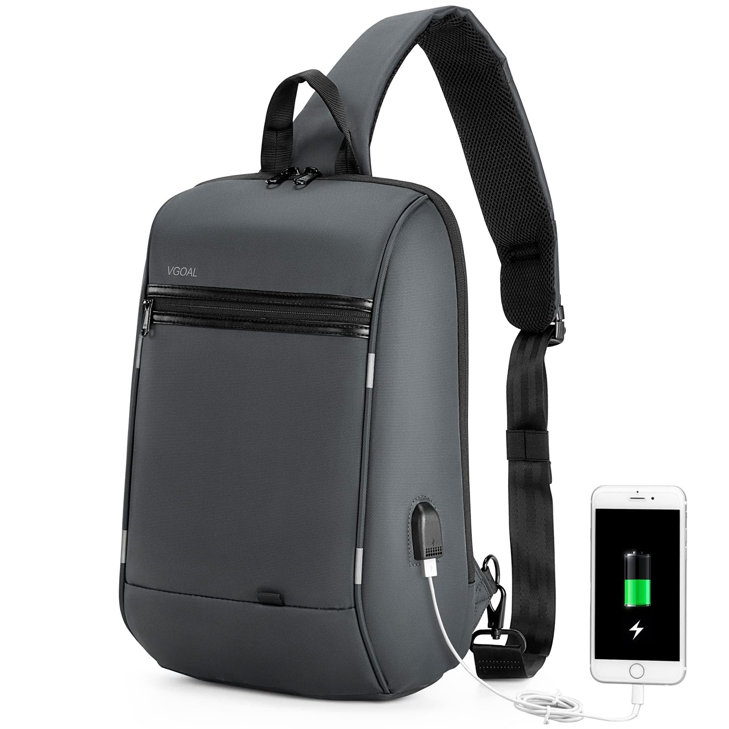 KINGSONS 13-inch anti-theft laptop sling backpack. Waterproof nylon, USB port, TSA lock, ideal for travel, hiking and camping (FG6301-Grey)