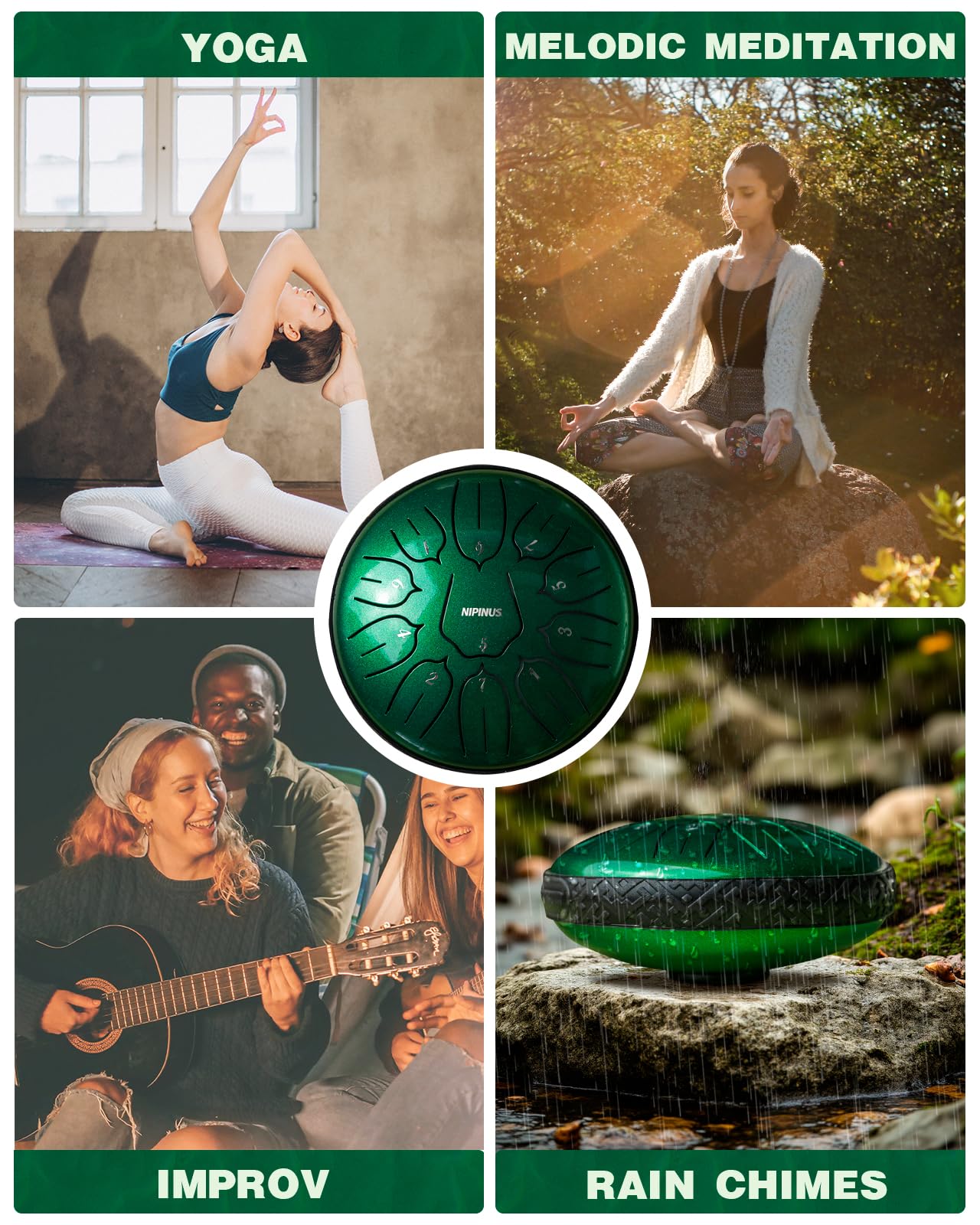 Rain Drum for Outside Garden, Steel Tongue Drum - 6 Inch 11 Notes Metal HandPan Drums,Waterproof Rain Chime,Musical Gifts