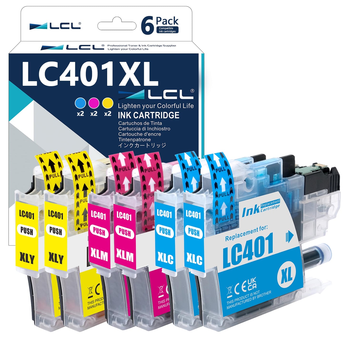 LCL LC401 LC401XL High Yield Ink Cartridge Replacement for Brother LC401XL3PKS LC401XLC LC401XLM LC401XLY Replacement for MFC-J1010DW MFC-J1012DW MFC-J1170DW (2Cyan 2Magenta 2Yellow,6-Pack)
