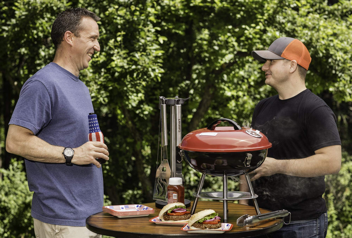Cuisinart Outdoor Portable Charcoal Grill BBQ, 14", Compact & Light, Red (CCG-190RBC), Grills for 4 people