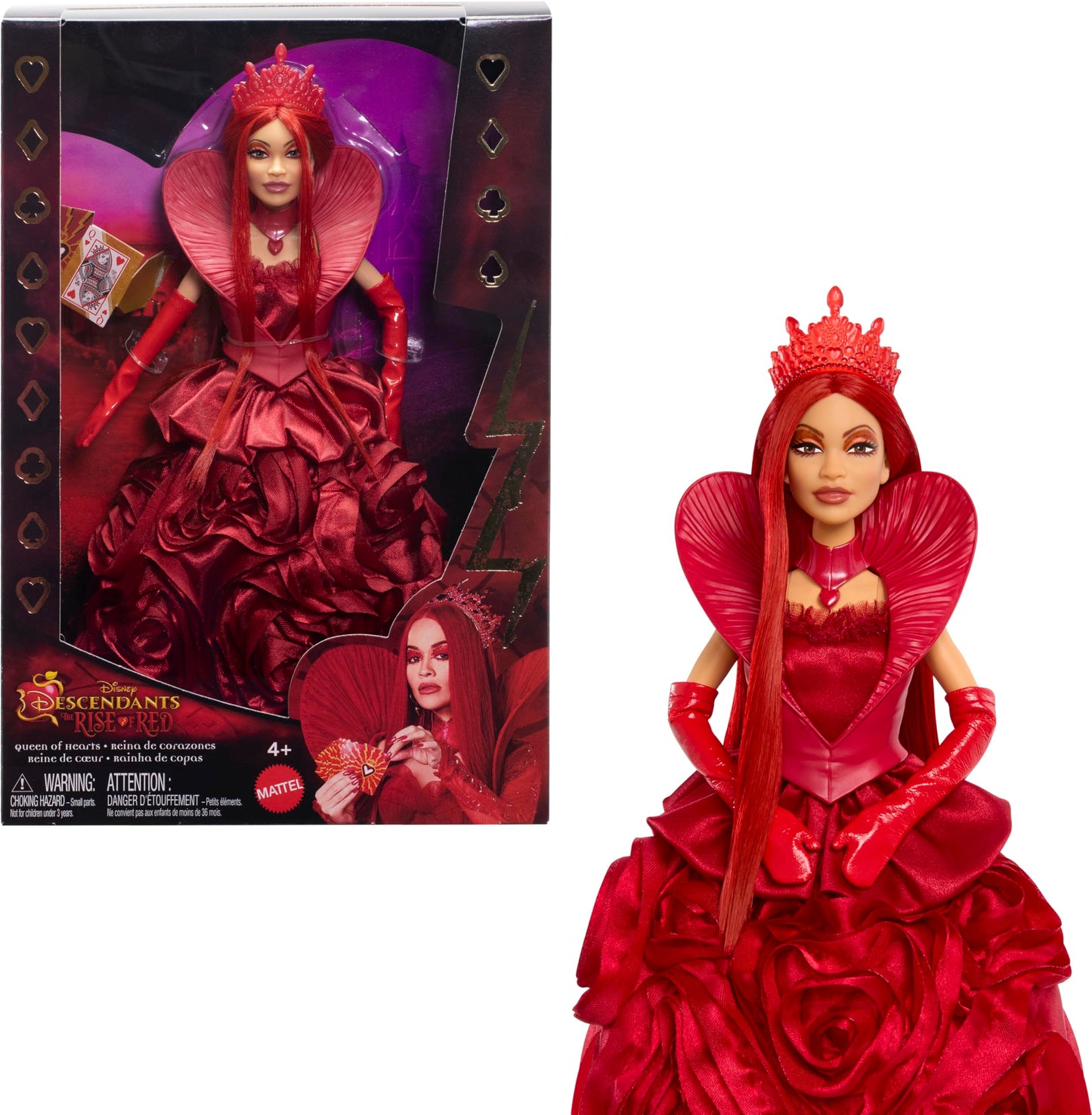 Mattel Disney Descendants: the Rise of Red Queen of Hearts Fashion Doll with Movie-Inspired Royal Gown & Accessories, Includes Display Stand