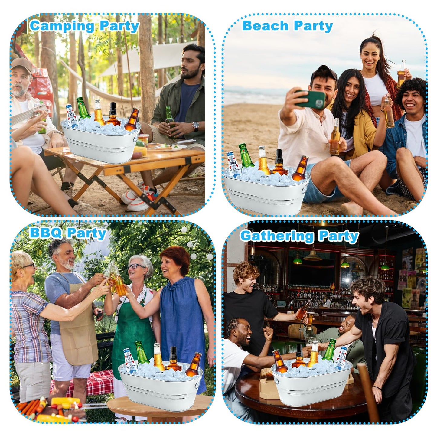 4Pcs 3 Gallon Galvanized Bucket Ice Bucket Large Metal Drink Buckets for Parties Beer Beverage Tub with Scoops for Champagne Cocktails Wine Cooling for Mimosa Bar Supplies