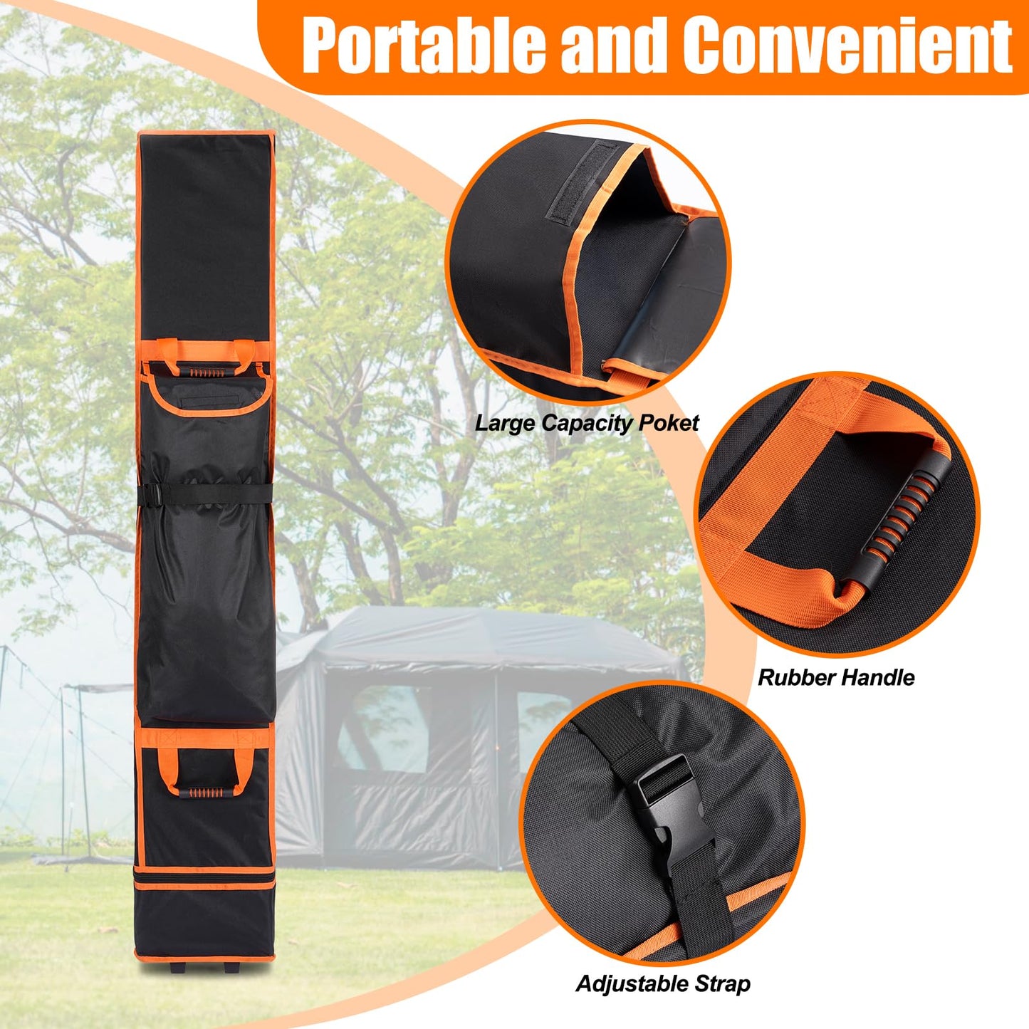 ChimimeDecor 10x10x62in Canopy Bag Replacement, 800D Waterproof Oxford Carrying Bag, for 10x10 Pop Up Tent with Roller Wheels/Handle/Buckle Strap/Pocket for Easy Carrying, Black