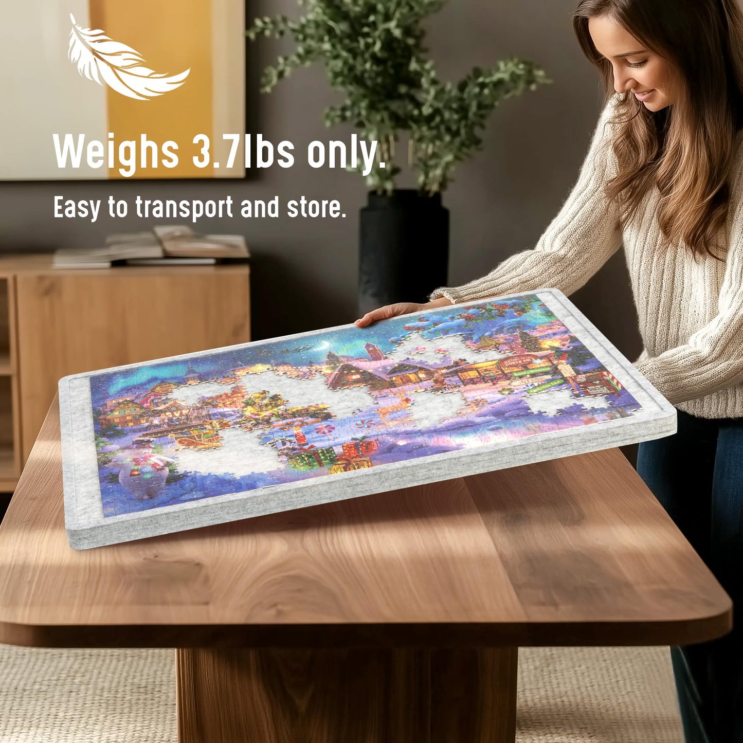 Lavievert Tilting Jigsaw Puzzle Board with Removable Cover, 3 Angle Adjustable Jigsaw Table, Super Lightweight Felt Puzzle Plateau Board, for Games Up to 1000 Pieces - Light Gray