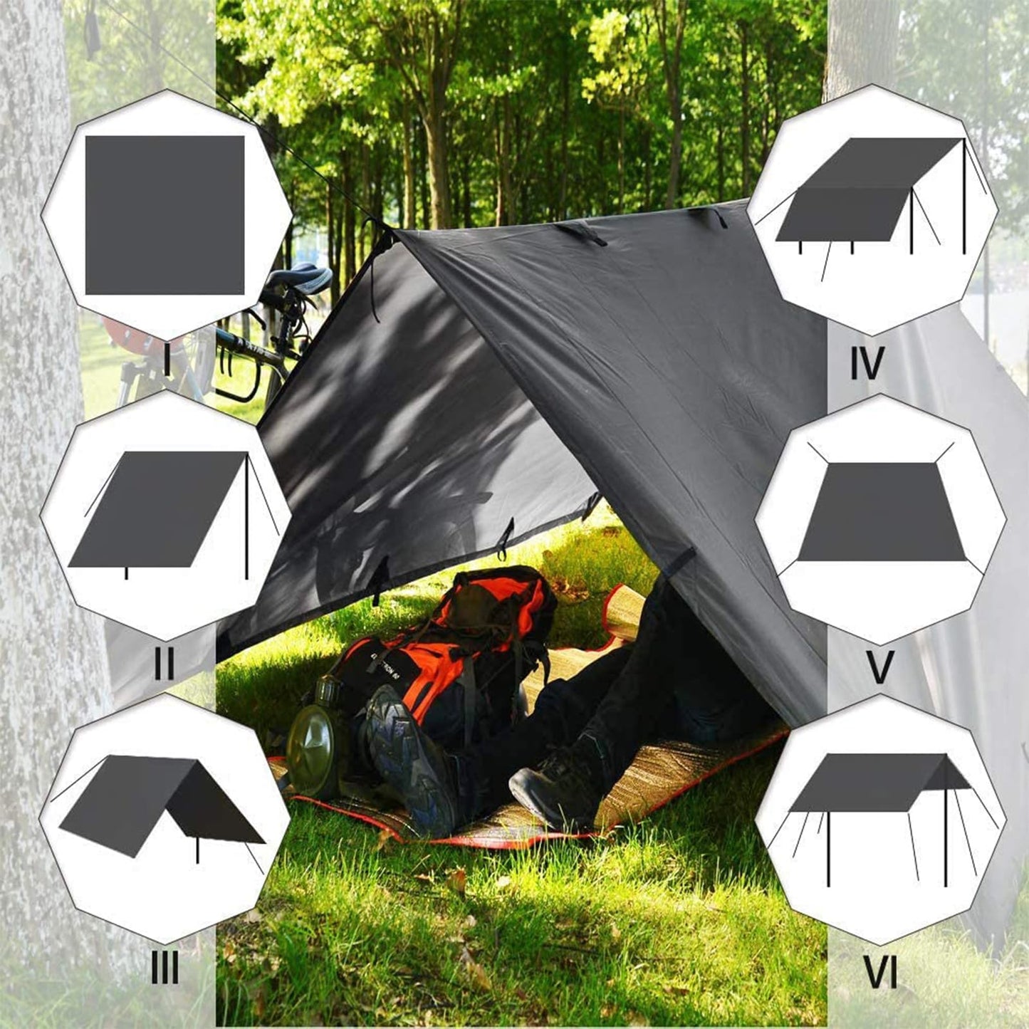 KALINCO 10X16.5FT Tent Tarp, Picnic Mat Camping Tarp Tent Hammock Tarp, pu Waterproof Camping tarp Tent Rain Fly Picnic Mat Survival Shelter Sunshade