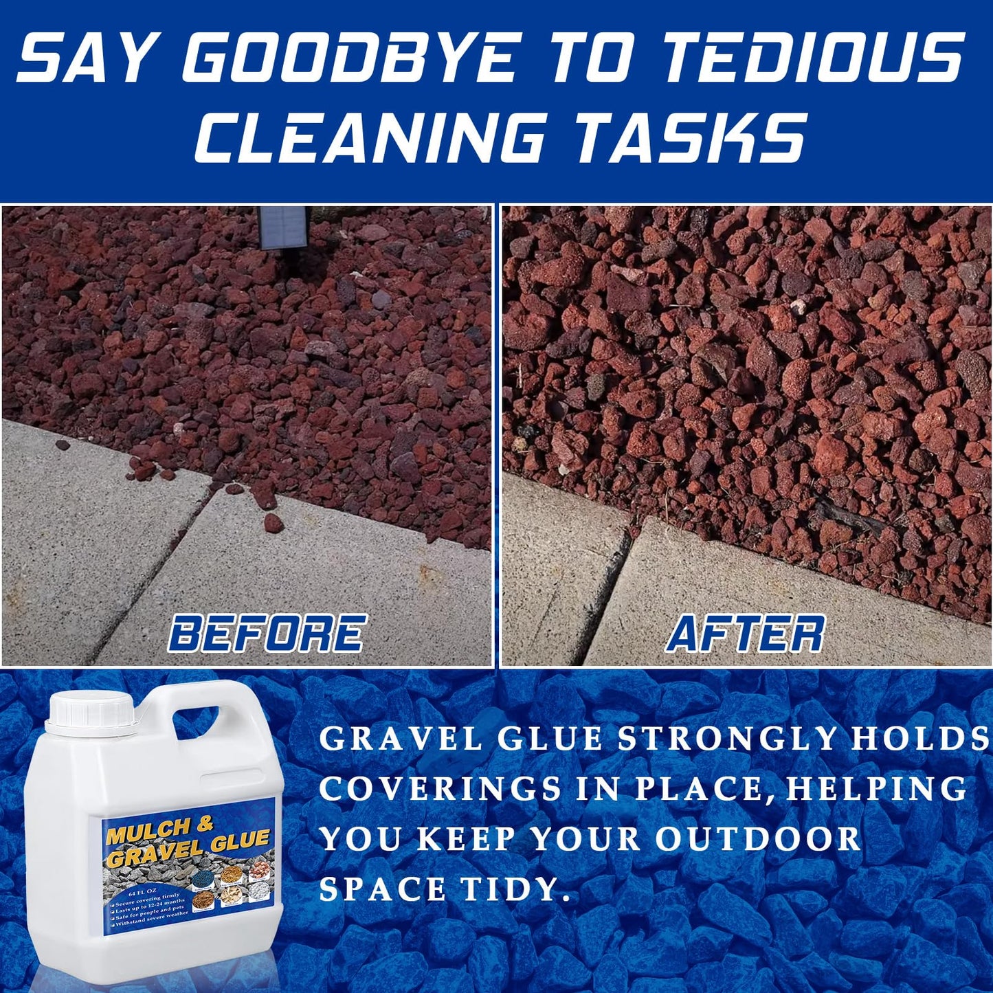 64OZ Mulch and Rock Glue for Landscaping, Fast Drying Lockdown Sticky Rock Glue, Reliable and Non-Toxic Gravel Binder for Rocks, and Pea Gravel, Lasts up to 12-24 Months