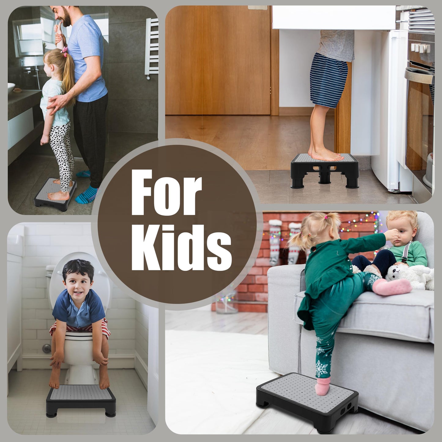 CHIKILLA Adjustable Step Stool & Foot Stool (3.4" - 5"), Non-Slip Portable Half Step Platform for Seniors, Kids and Pregnant Women, Heavy Duty 650lbs Stair Assist for Car, Bed & Bath (Black-Gray)