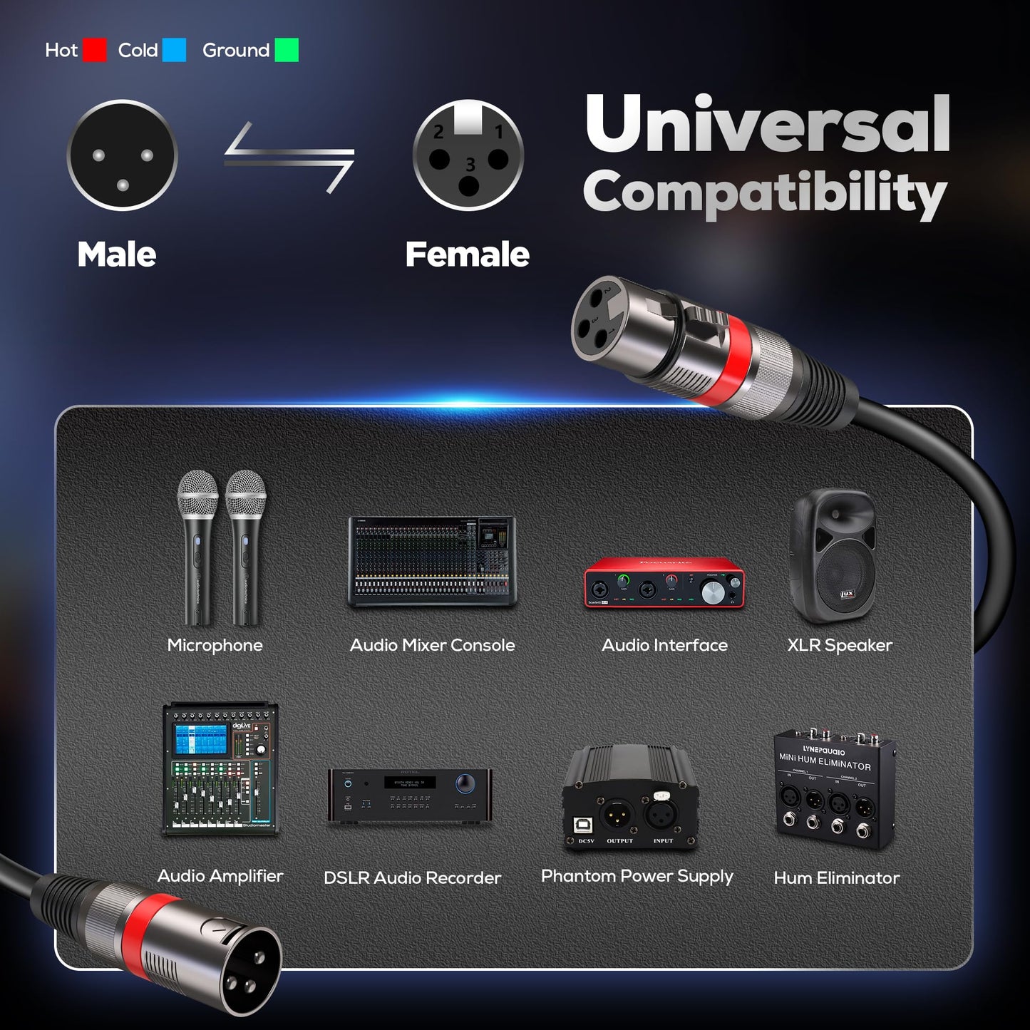 XLR Cables 50FT/16M 2 Packs, Premium Heavy Duty Balanced Microphone Cable with 3-Pin XLR Male to Female Microphone Cord Connector Compatible with Microphones,Mixer,Speaker Systems,Preamps and More