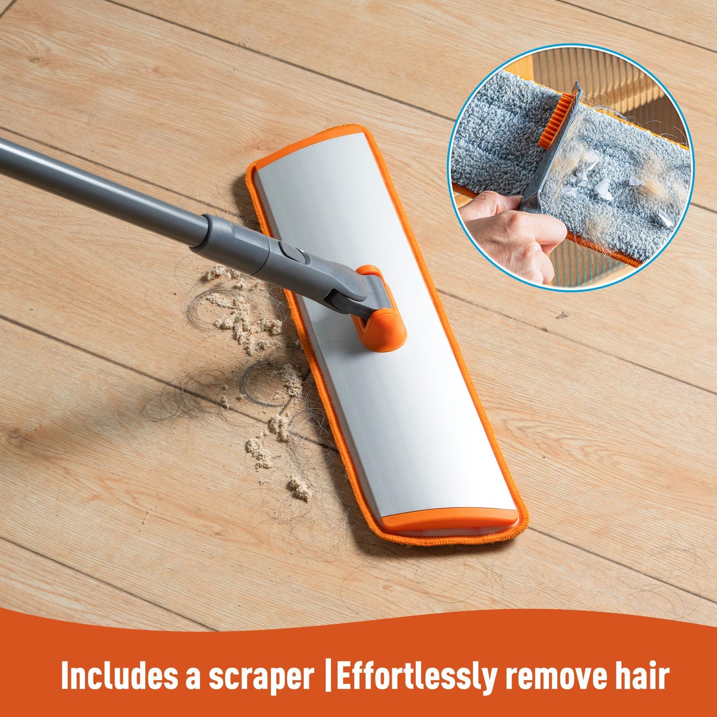 CLEANHOME Microfiber Mop Floor Dust Mop with Extendable Long Handle, Flat Mop with 4 Reusable Pads and 1 Dirt Removal Scrubber, Suitable for Home Kitchen Bathroom Living Room Cleaning