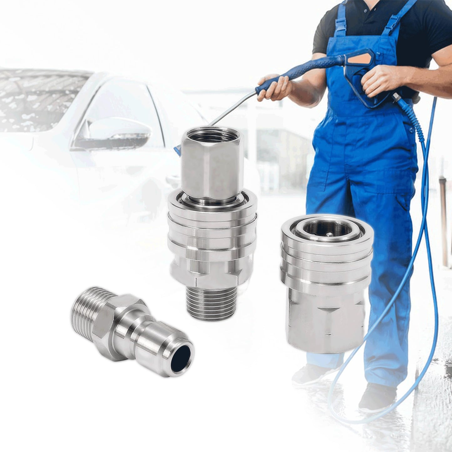 RIDGE WASHER Quick Connect 3/8 Inch Pressure Washer Adapter Set, Stainless Steel Fittings, Female and Male NPT Thread, 8 Pcs