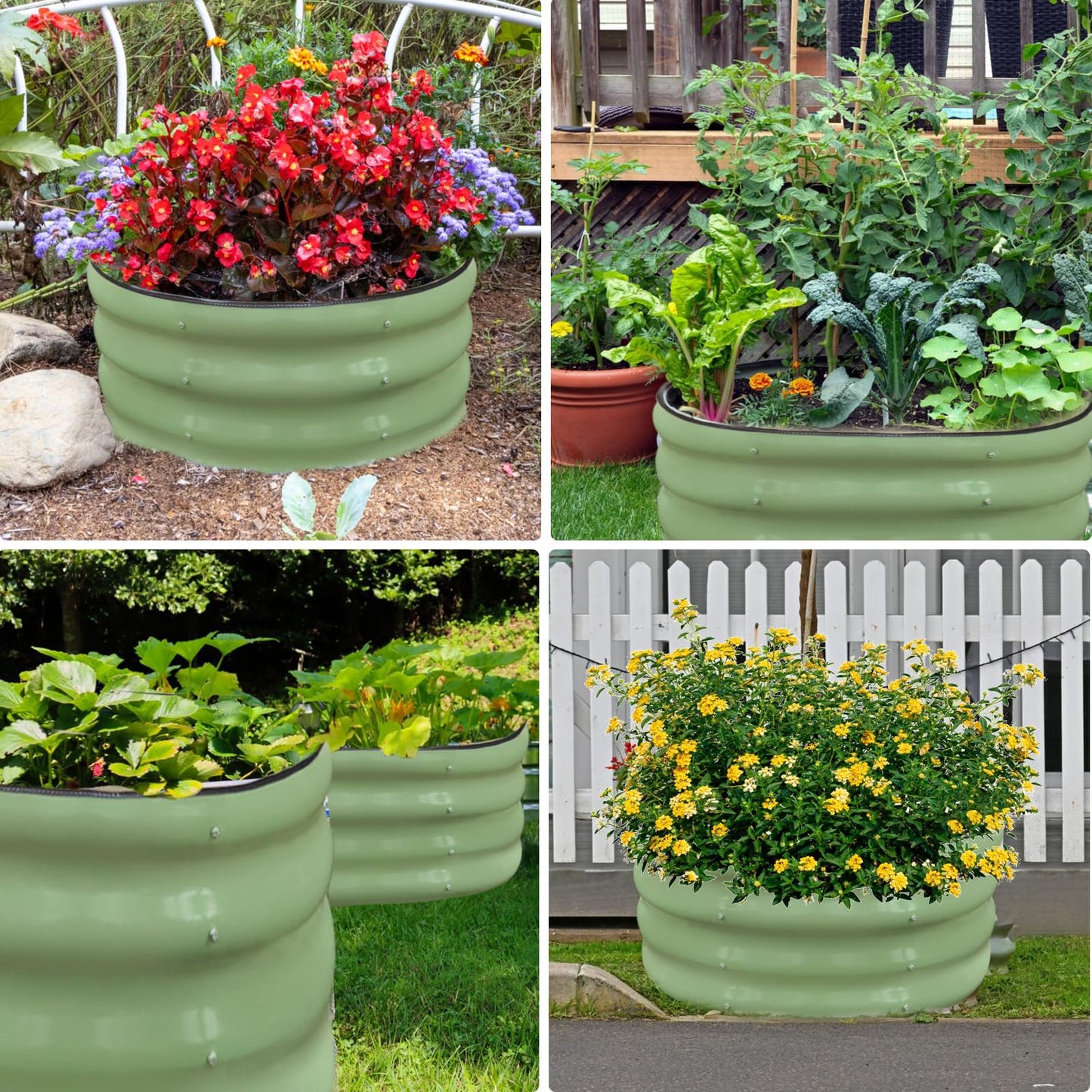 2-Pack Raised Beds for Garden – 60x30cm Round Steel Planter Box with Safety Edging, Outdoor Raised Planters for Vegetables, Flowers & Herbs, Bottomless Metal Garden Bed