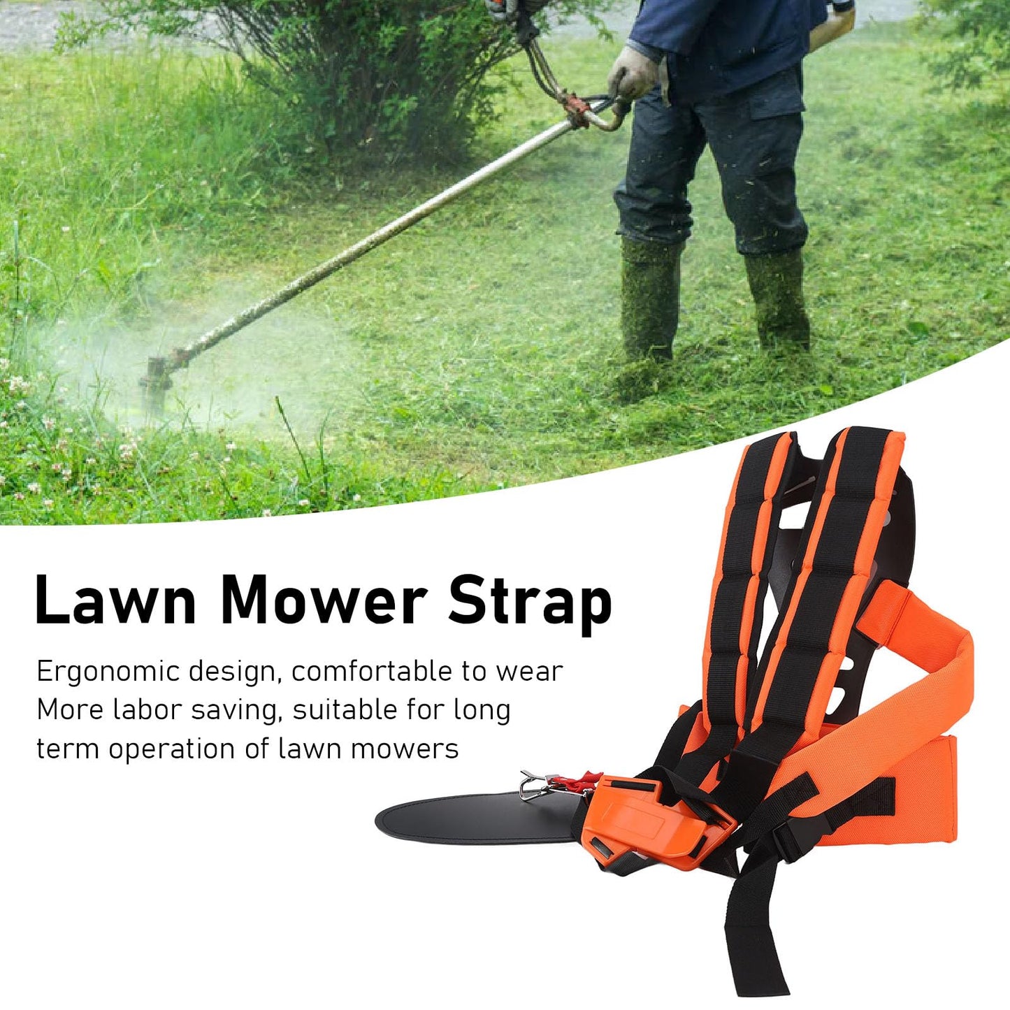 Universal Lawn Mower Shoulder Strap, Adjustable Ergonomic Brush Cutter Harness with Padded Support, Comfortable Grass Trimmer Strap for Lawn Care