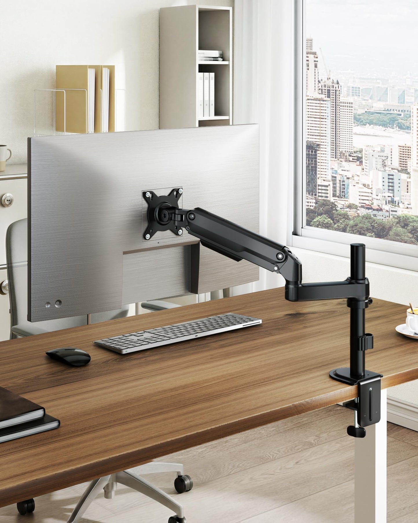 monTEK Tall Single Monitor Arm, Heavy Duty Adjustable Desk Mount for 17–32" Screens, Holds 19.8 lbs, 21 in Max Height, Full Motion Swivel & Tilt, VESA 75/100mm