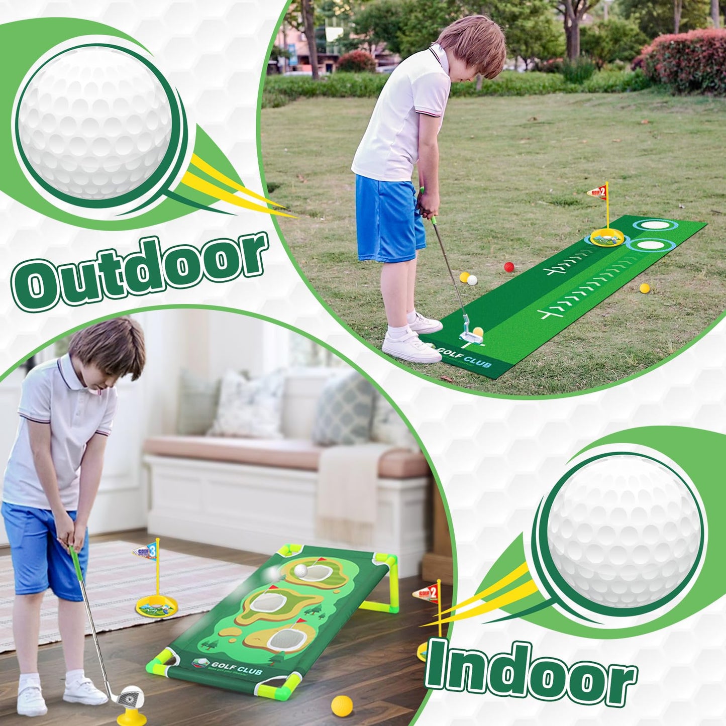 Liberry Kids Golf Set Aged 3 4 5 6 for Boys Girls, Retractable Toddler Golf Clubs Set with Putting Mat & Cornhole Board, Outdoor Indoor Sports Toy Birthday Gifts