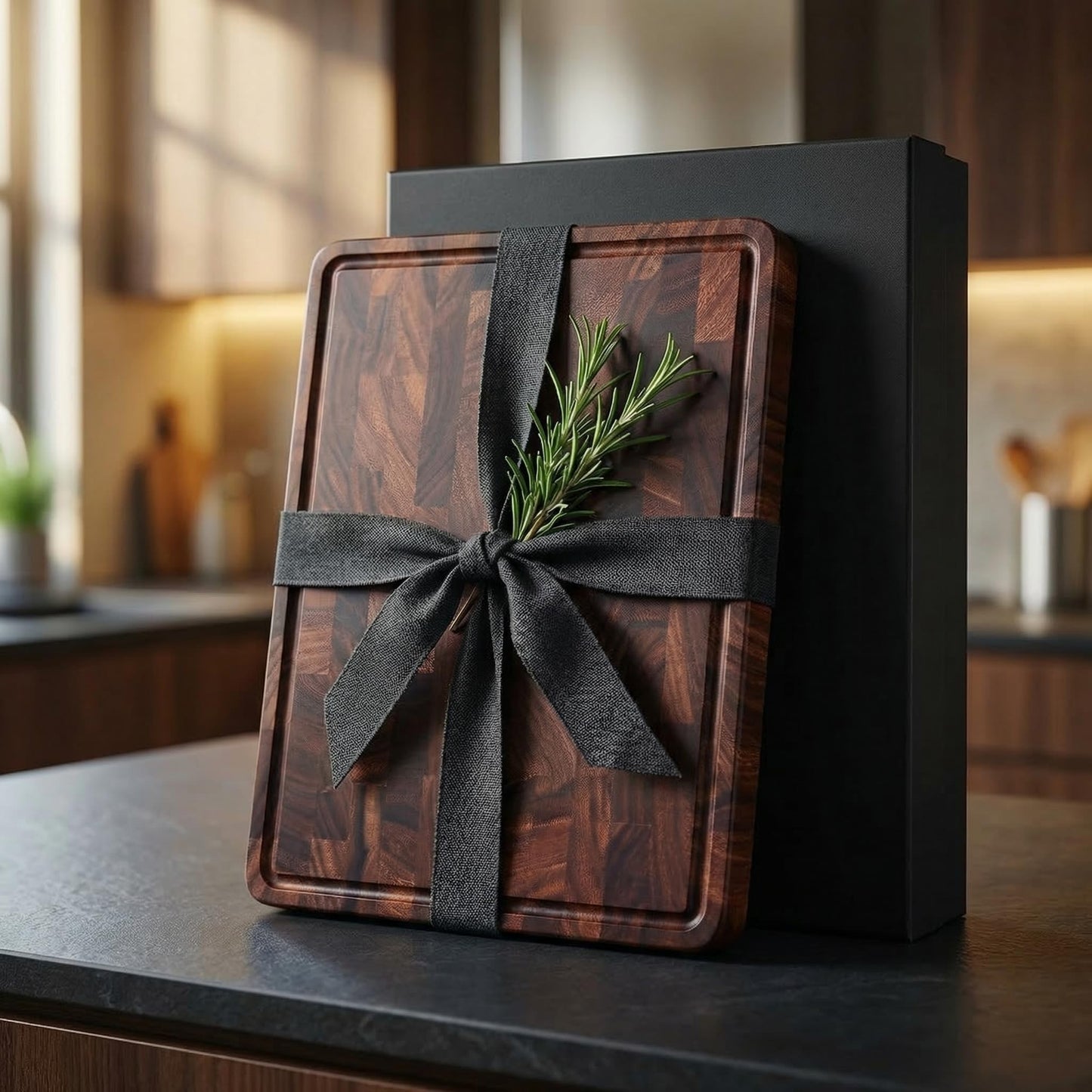 Babilonia Walnut Cutting Board, Professional and Heavy Duty Non Toxic Wood Chopping Board, Wooden Charcuterie Boards & Butcher Block with Handles (Oil Bottle Included)