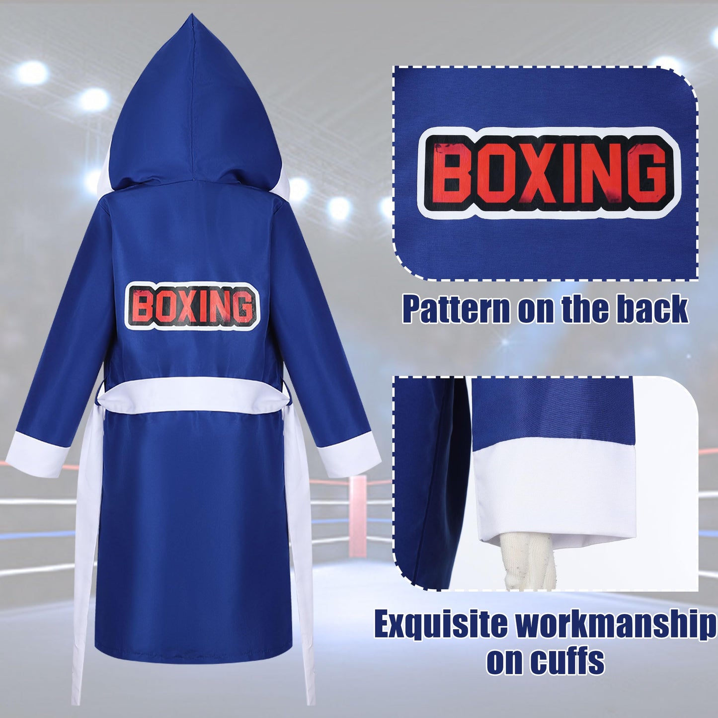 Kosgraiy Boxing Costumes Kids with Glove Robe Shorts,Halloween Boys Boxer Suit,American Boxing Robe,Boy Boxer Outfit,M