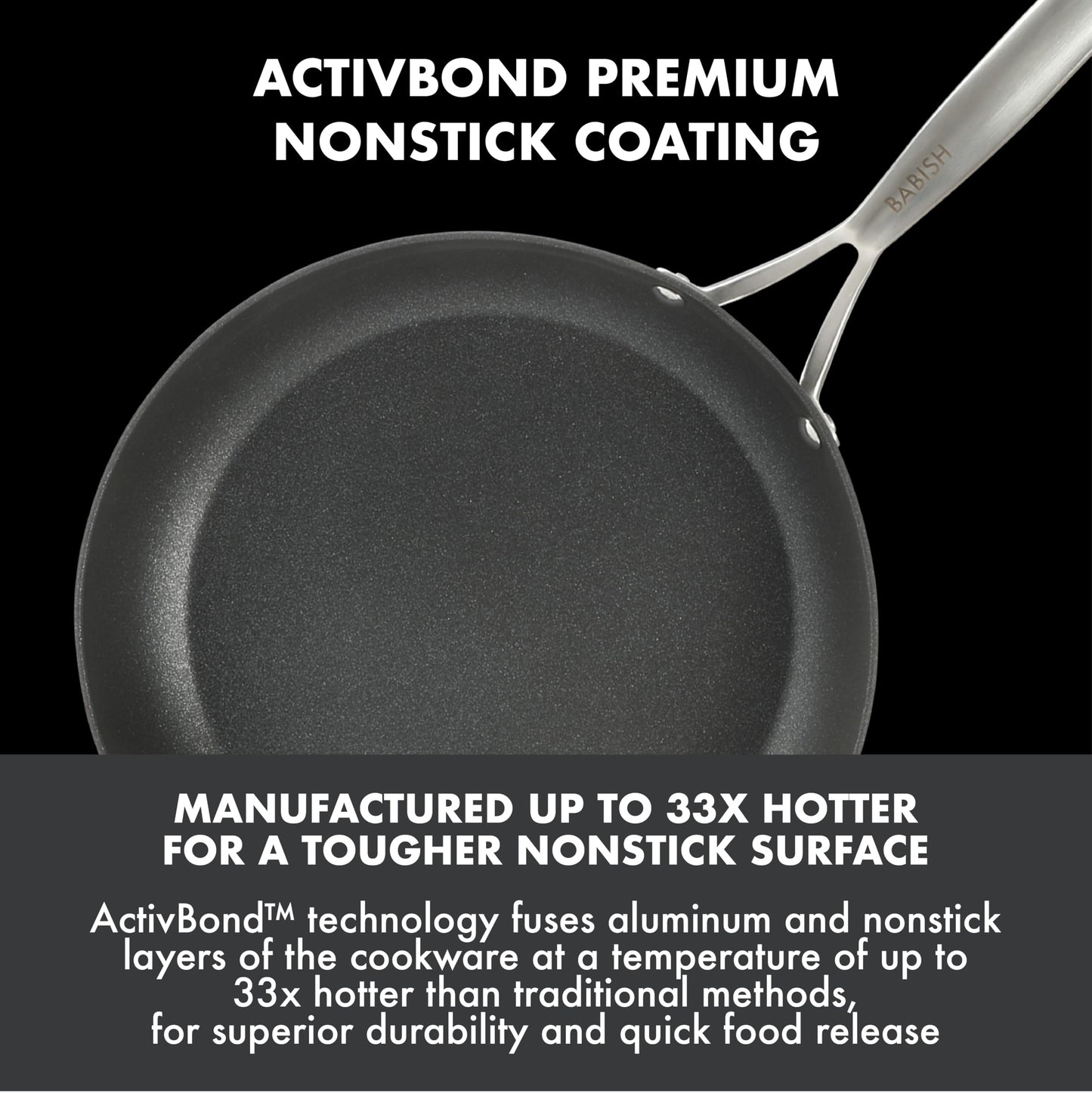 Babish 2 Piece 8 and 10 Inch Fry Pan Hard Anodized Laser Titanium Forever Non Stick Technology Durable Frying Pans Set - Black