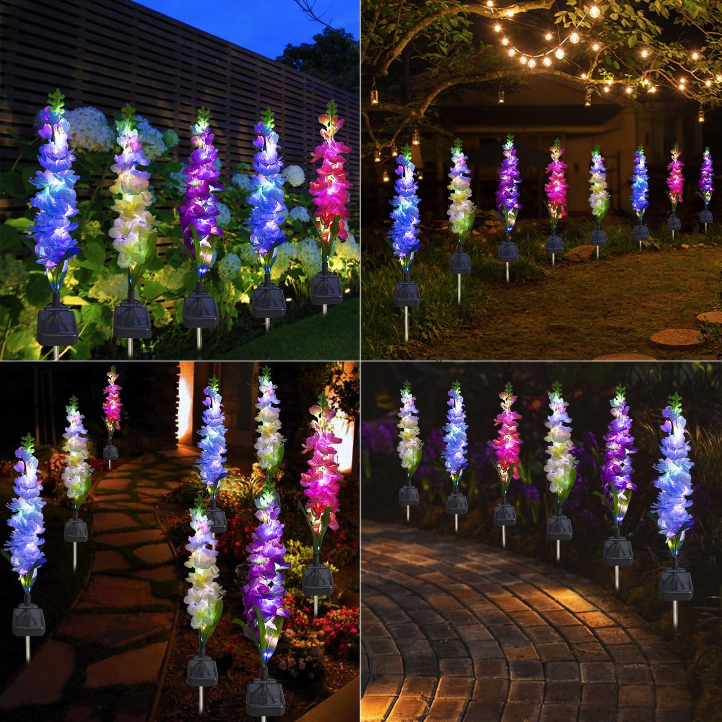 MRHEPHAESTUS Solar Garden Lights, Solar Delphinium Flowers Lights 4 Pack 80 LEDs, Waterproof Solar Outdoor Lights Two Lighting Modes for Wedding Party Garden Yard Patio Lawn Decor and Gift for Mother