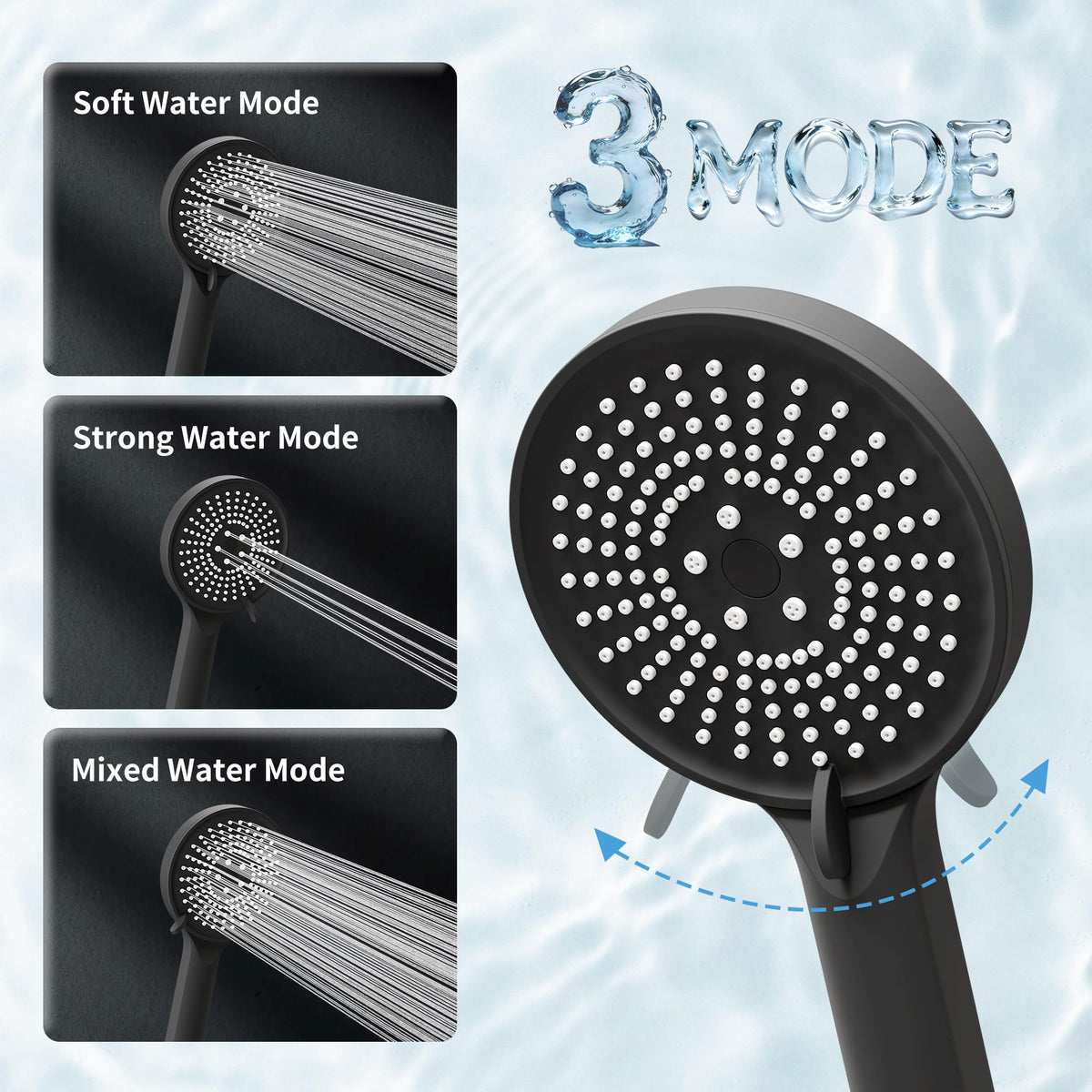 RFOUO 11 Inch Rain Shower Head with Handheld, High Pressure Dual Shower Head Combo with Adjustable Arm, 3-Mode Detachable Handheld Spray with 59 Inch Hose Matte Black