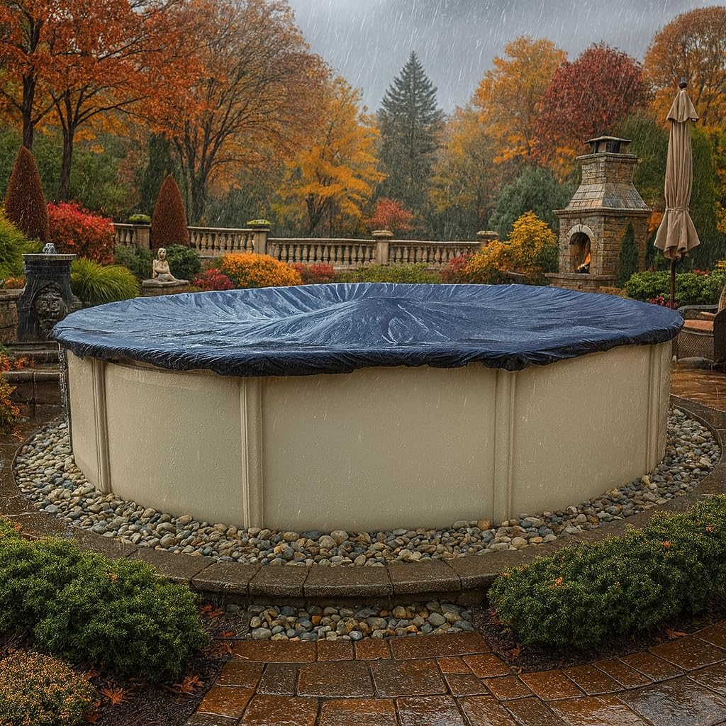 Winter Block WC18R Above Ground Swimming Pool Winter Cover with Winch and Cable, Small Blue/Black