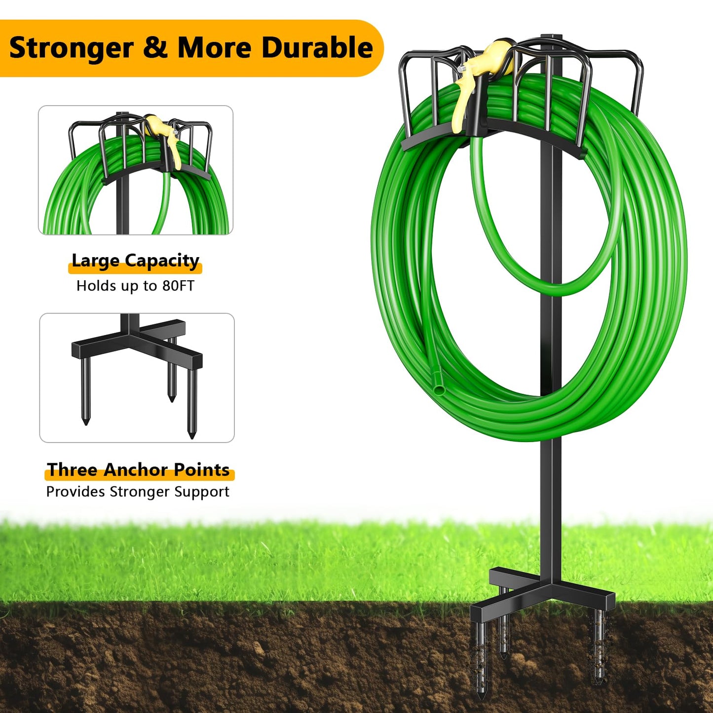 Garden Hose Holder, Freestanding Water Hose Holder for Outside, Garden Hose Storage Stand for Yard Lawn