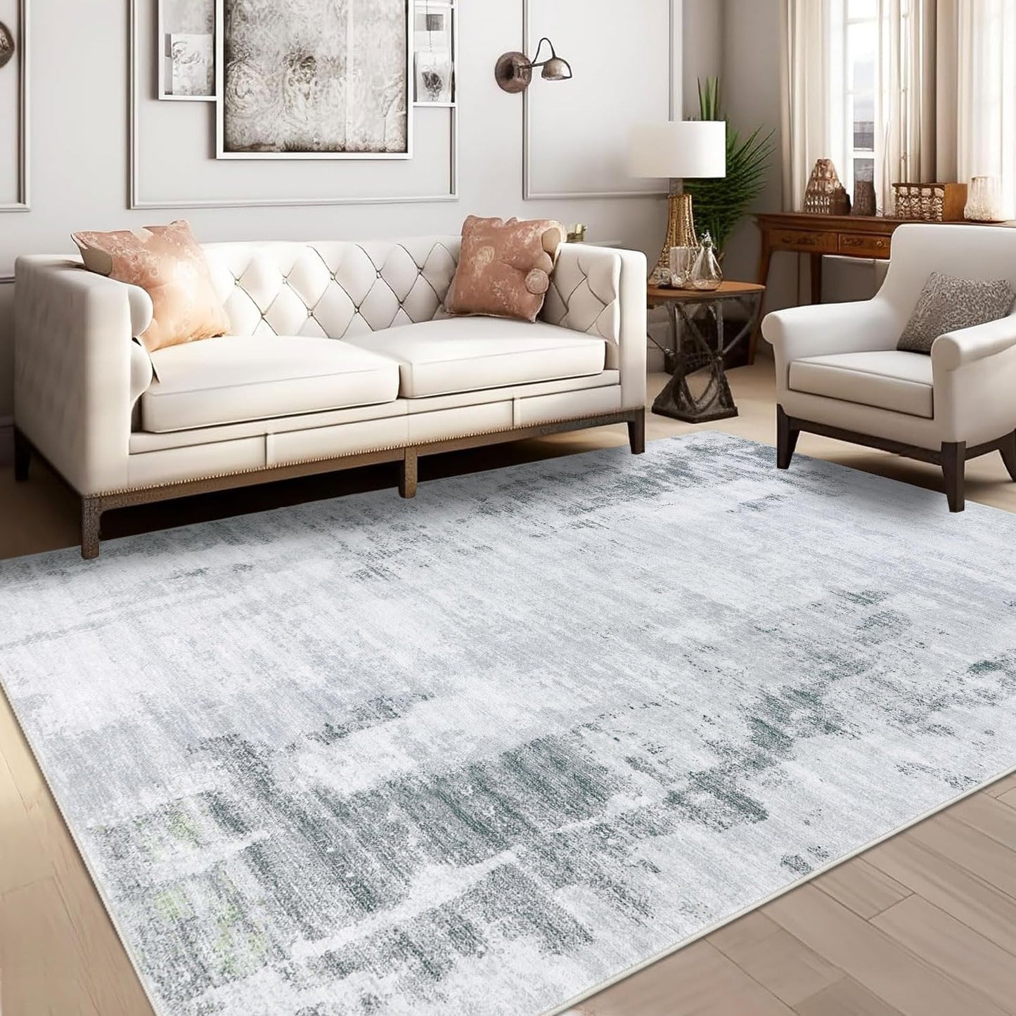 Famibay 5x8 Area Rug Washable Neutral Rugs for Living Room Thin Low Pile Bedroom Carpet Modern Abstract Carpet Rugs for Living Room Bedroom Entrance(Grey)