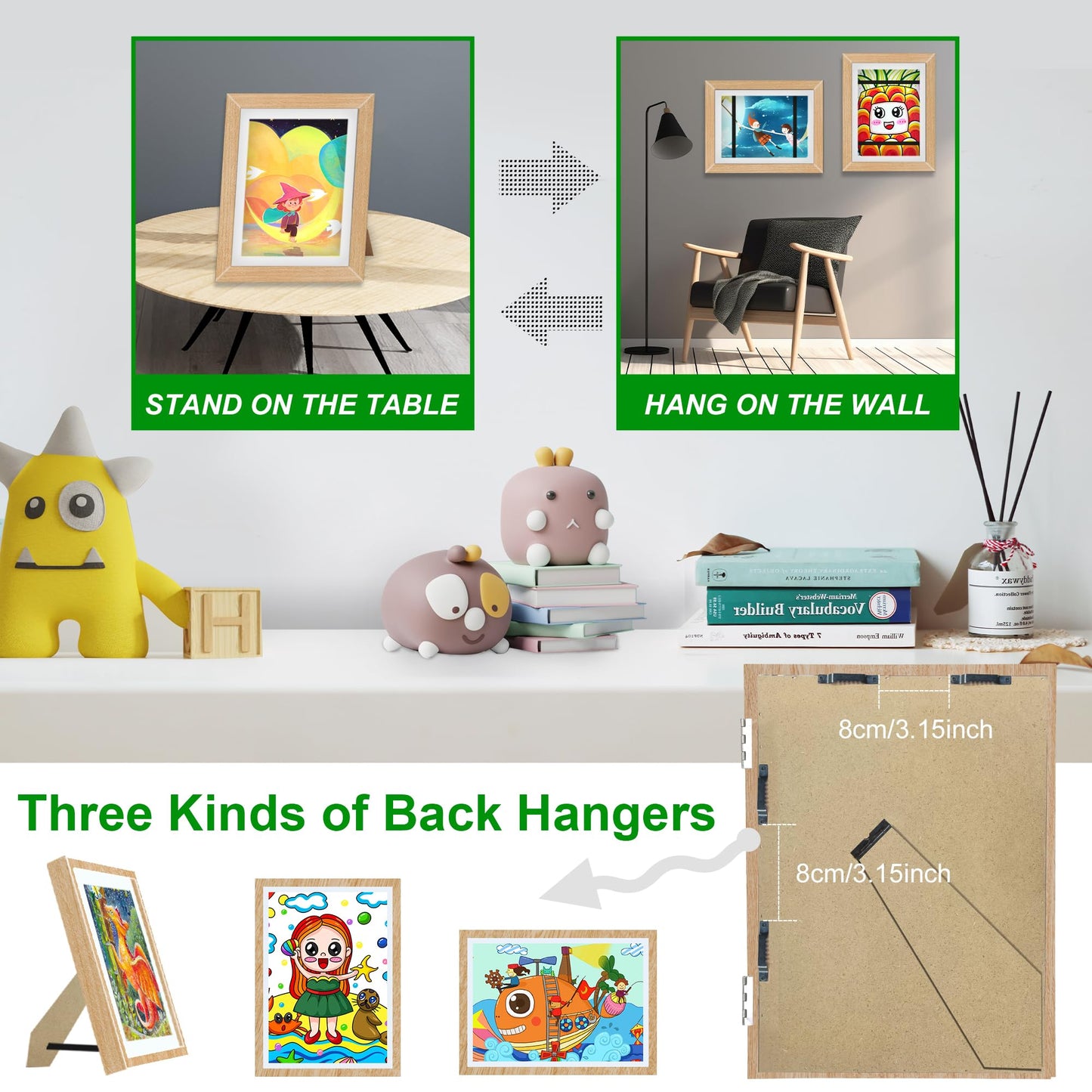 2 Pack Kids Art Frame, 8.5x11 Front Opening Kids Artwork Frames Changeable, Chind Artwork Display Storage Frame for 3D Picture Crafts, Children Drawing Hanging Art, Holds 50-100 Pcs (Walnut)