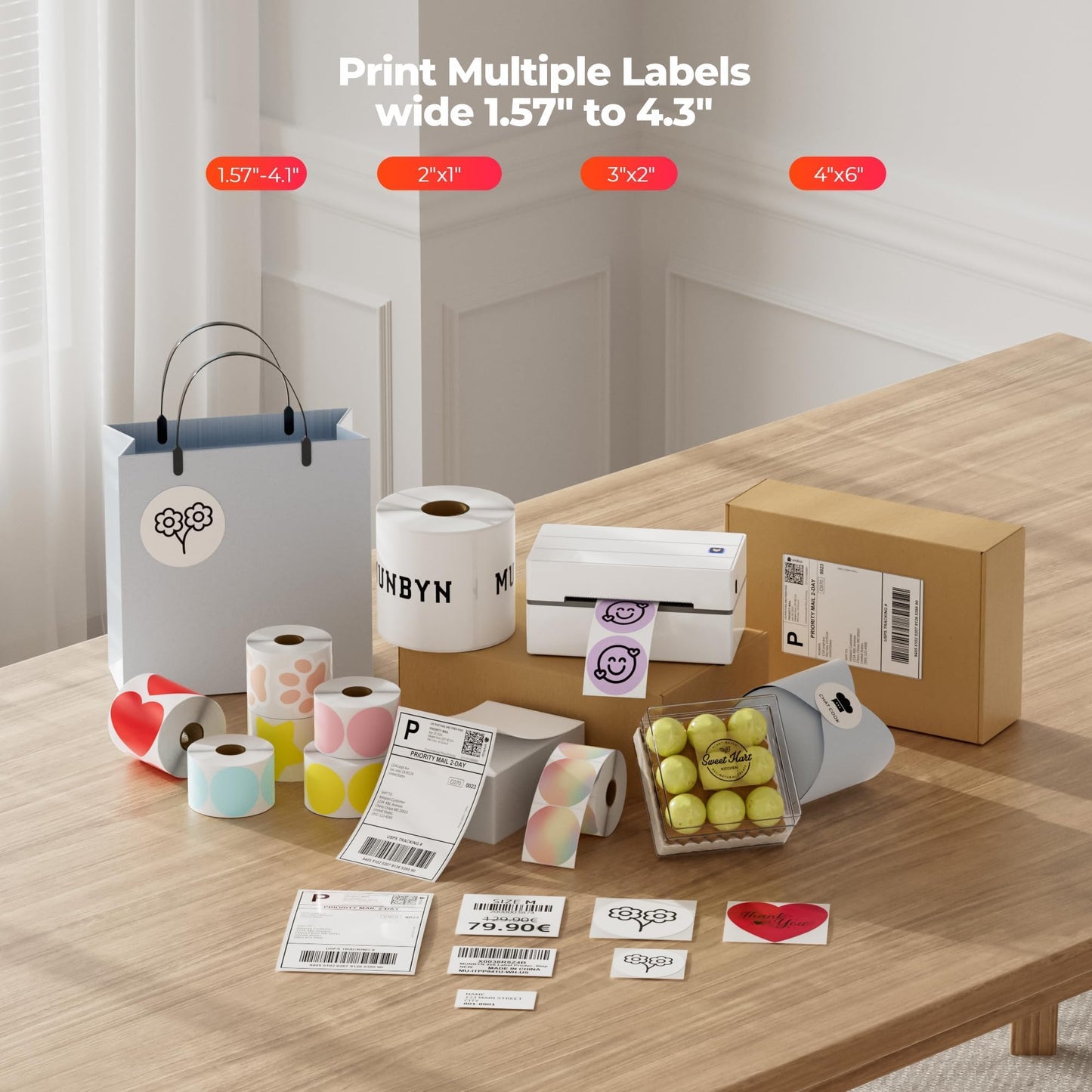 MUNBYN Bluetooth Thermal Shipping Label Printer, 130B Wireless 4x6 Label Printer for Small Business Office, Compatible with iPhone, Android, iPad, Windows, macOS, Canada Post, UPS, Purolator (White)