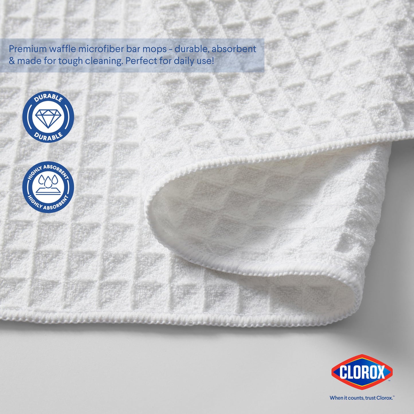 CLOROX Waffle Bar Mops - Microfiber Quick Dry Dishcloths - Absorbent Multipurpose Cleaning Cloths for Restaurants, Kitchen, Bathroom, Hotel - 16" x 19" - White 6 Pack