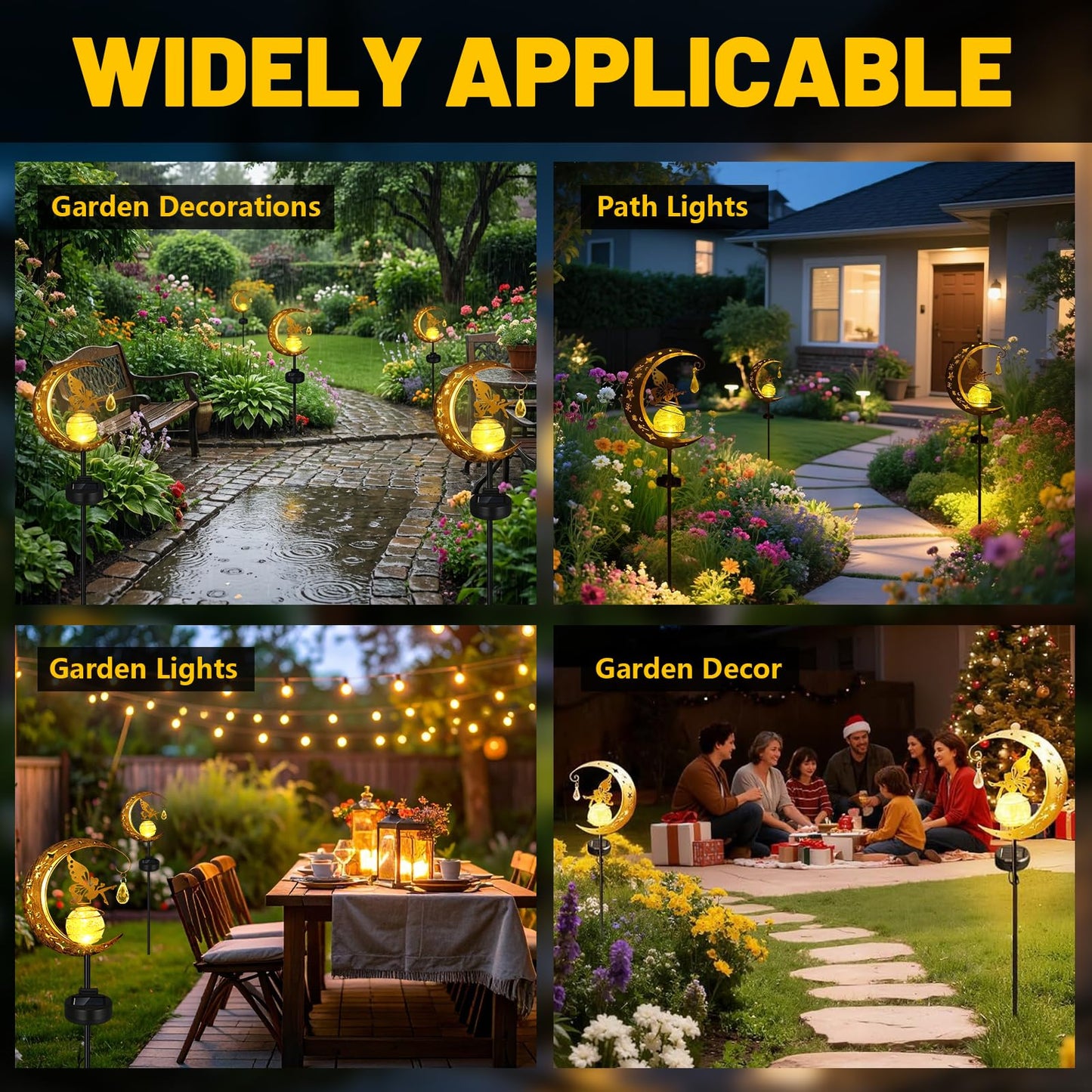 Solar Lights Garden Decorations, 2 Pack Moon Fairy Garden Solar Stake Light Outdoor with Angel Decor, Waterproof Decorative Lights for Garden, Walkway, Yard, Lawn, Patio, Courtyard