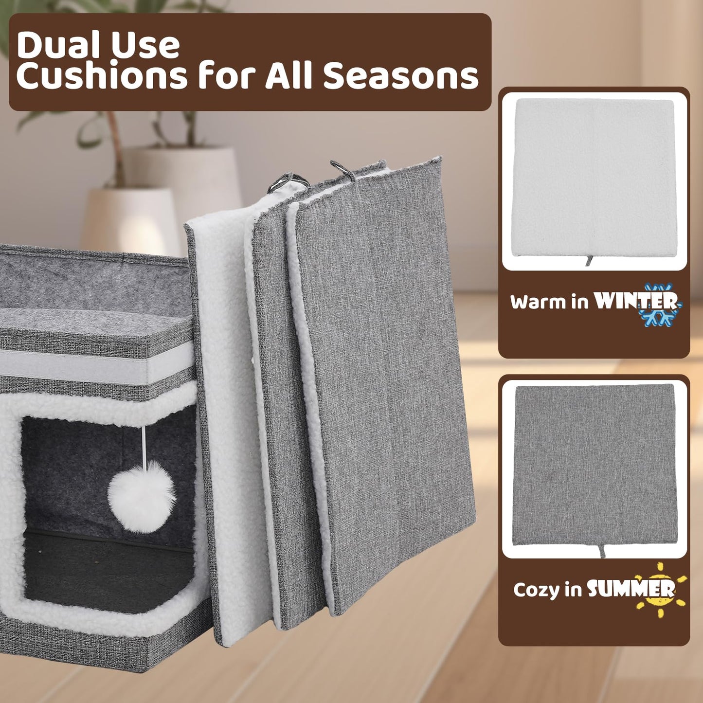 3 Storey Cat House for Indoor Cats Cube Condo, Stackable Cat Cave Beds & Furniture with Scratch Pad and Peephole, Cute Modern Cat Condo for Multi Small Medium Pet Kitten Puppy