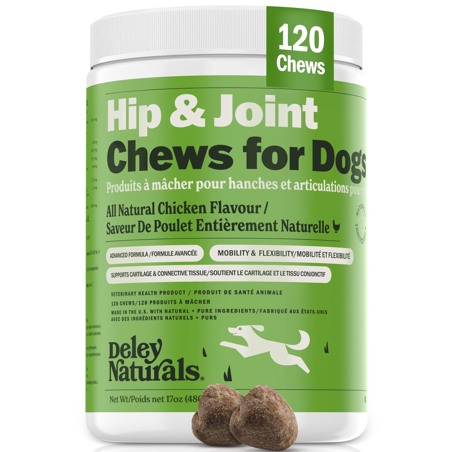 Deley Naturals Dog Hip and Joint Supplement - MSM with Glucosamine Chondroitin and Collagen for Dogs - Hip and Joint Supplement for Dogs Advanced Arthritis Relief - 120 Soft Chews Dog Supplements