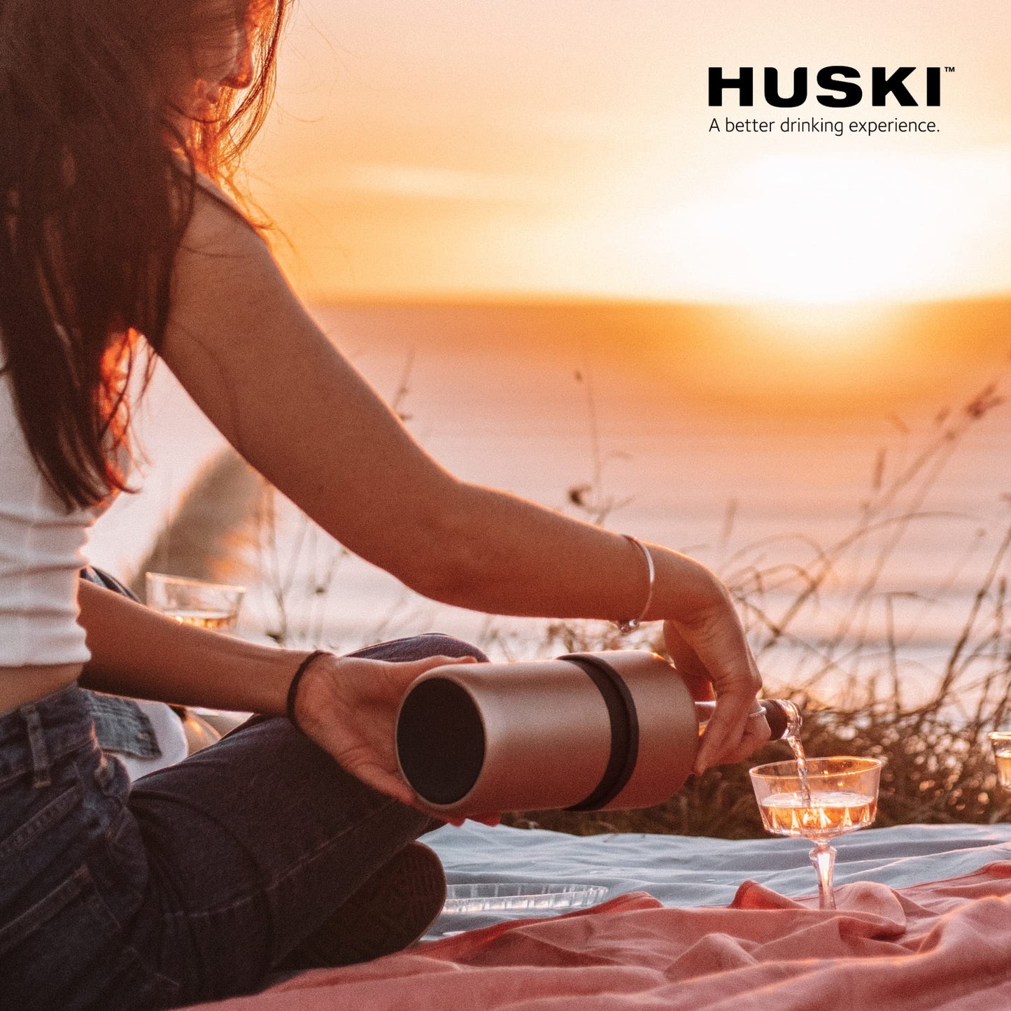 Huski Wine Chiller | Award Winning Iceless Design | Keeps Wine Cold up to 6 Hours | Fits Most 750ml Wine & Some Champagne Bottles | White Stainless Steel Cooler | 0.75L Capacity