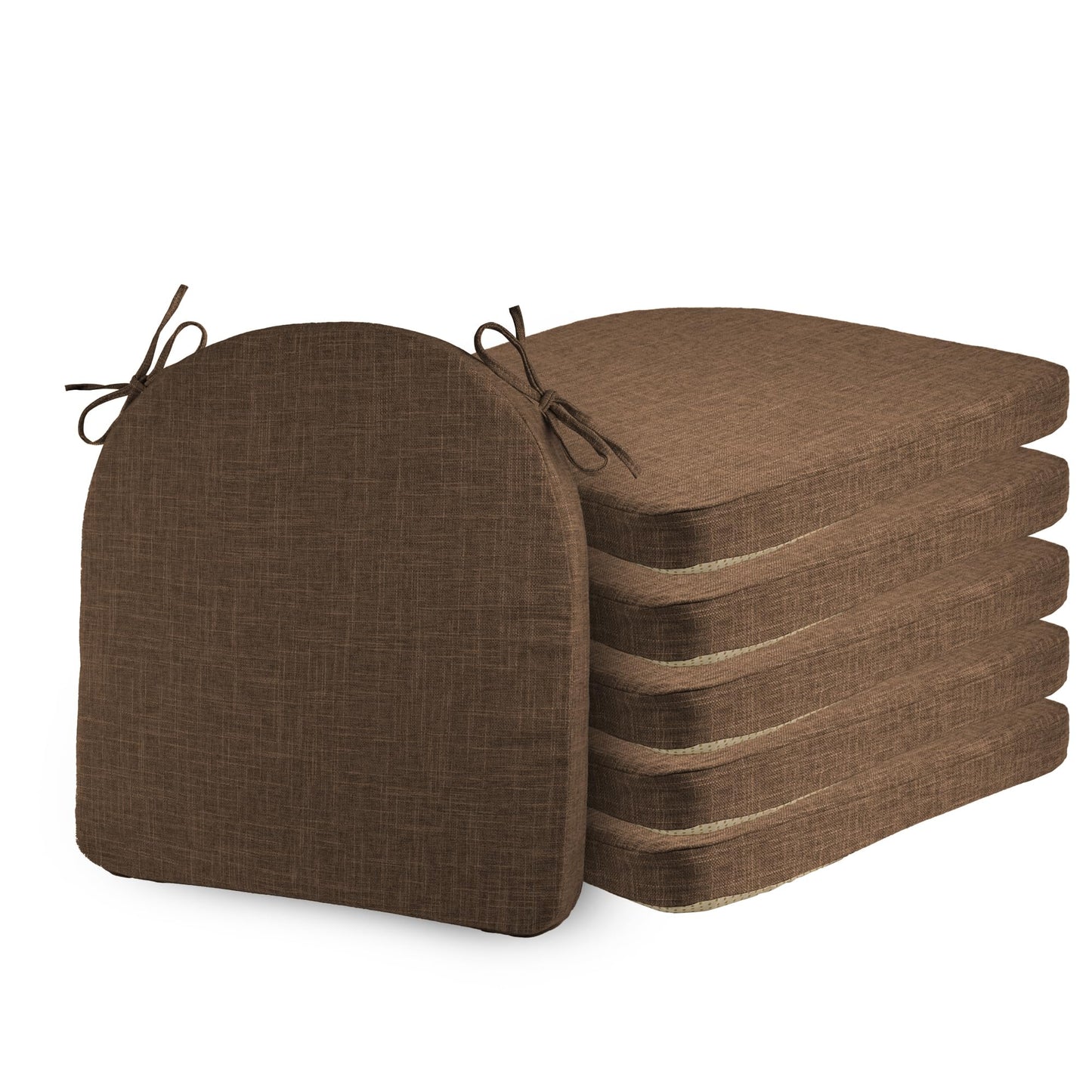 ELFJOY Set of 6 Chair Cushions for Dining Chairs Non Slip Seat Cushion with Ties and Machine Washable Cover Foam Kitchen Chair Pads Indoor 17x17x2 inches Coffee