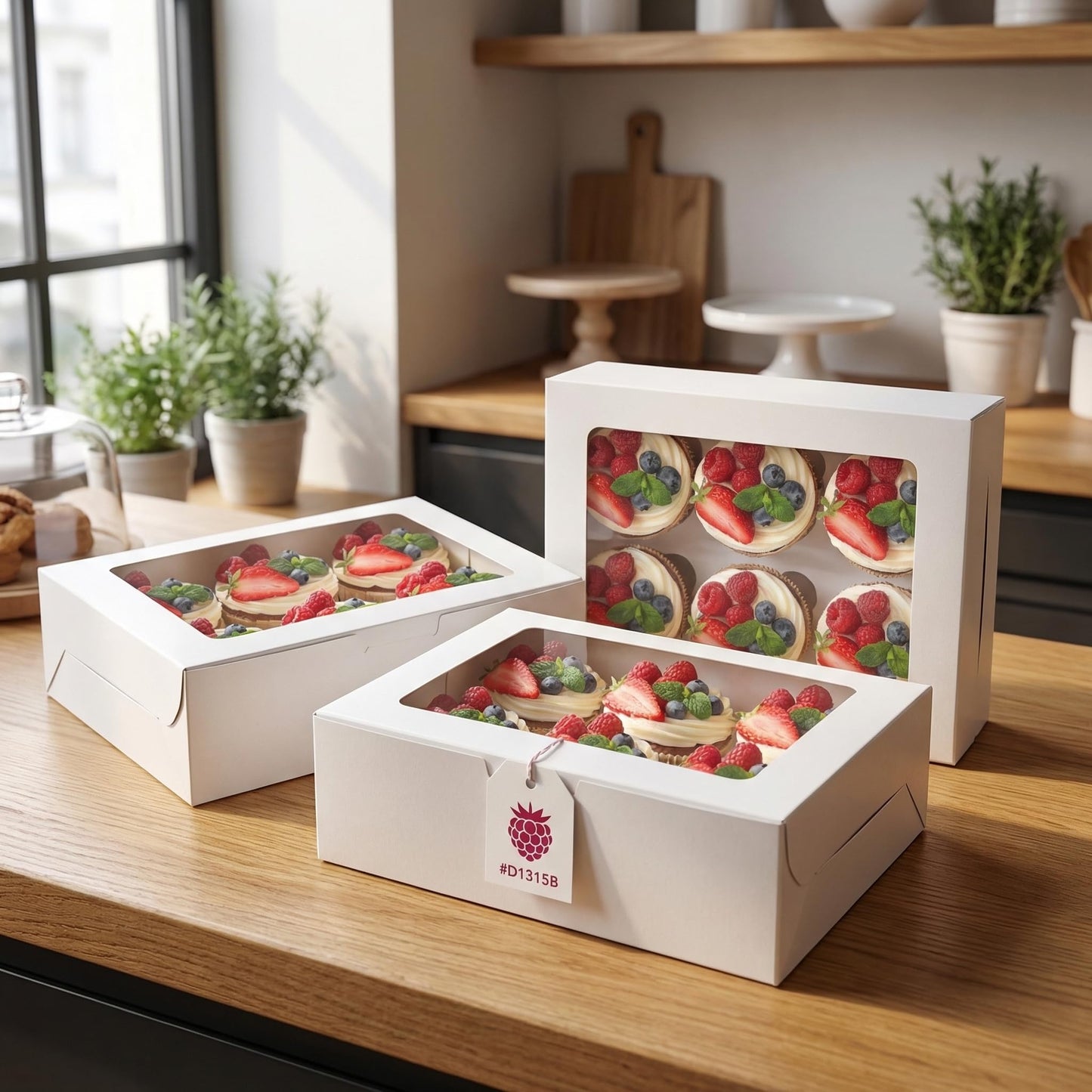 Jucoan 50 Pack White Paper Cupcake Box with Insert and Window Hold 6 Standard Cupcakes, Cupcake Carrier Container, Bakery Muffin Box for Pastry, Cookies, Birthday, Mother's Day, Wedding Party