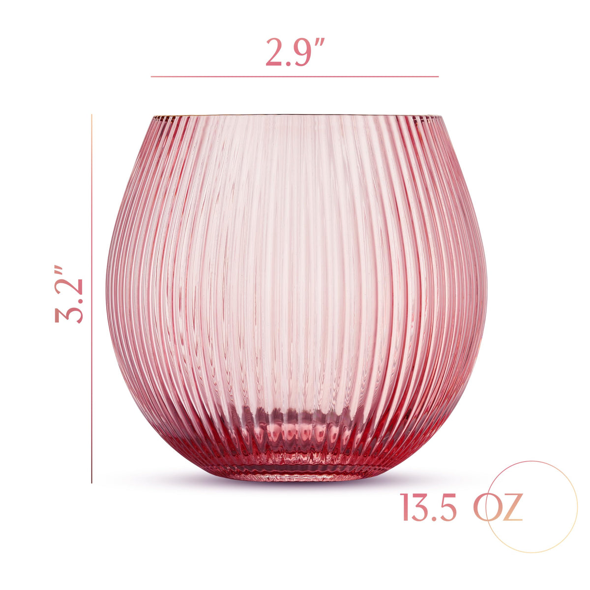 Vintage Blush Pink Art Deco Gin and Tonic Glasses With Gold Rims | Set of 4 | 13.5 oz Stemless Crystal Balloons for Cocktails | Retro Gift Goblets for Gin Lovers