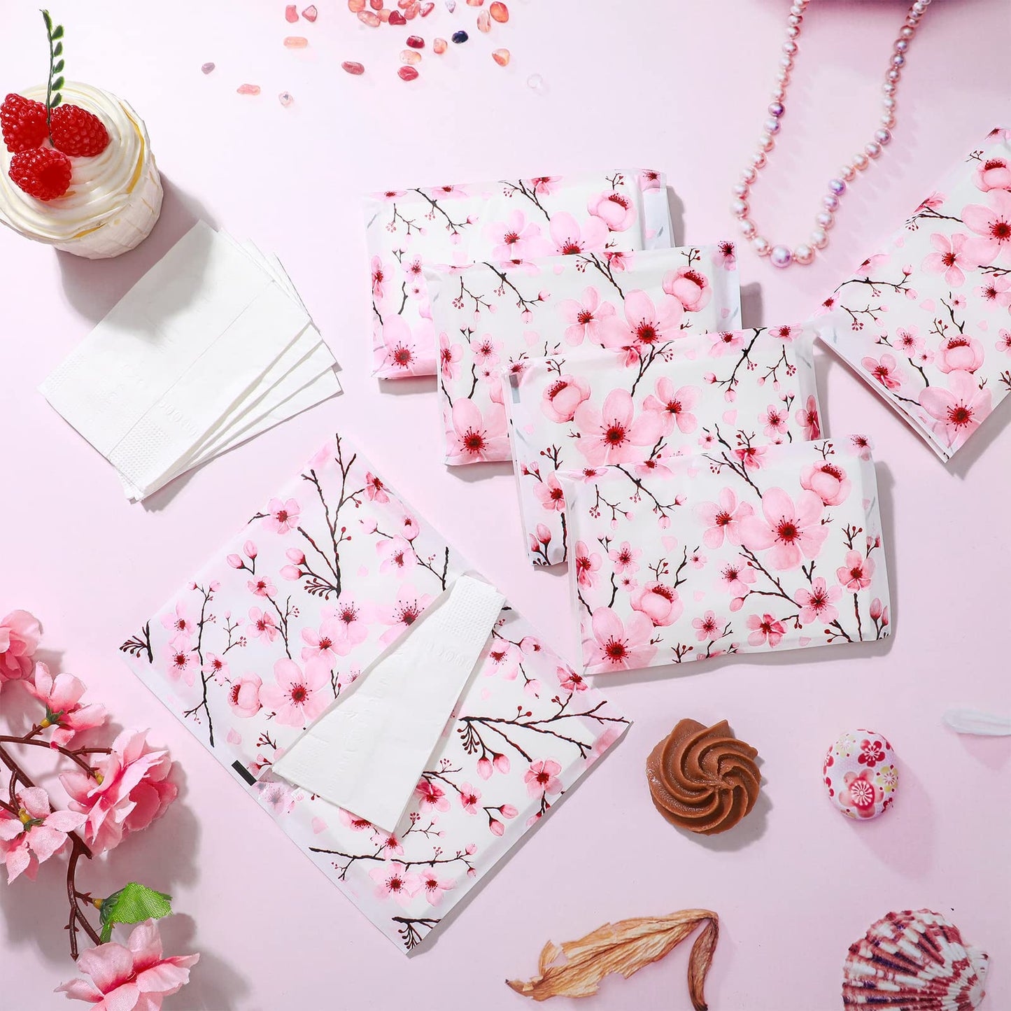 Geyee 50 Packs Tissue Travel Size Facial Paper Napkins Travel Packs Disposable Pocket Tissues for Wedding Guest Traveling School Purse Home Supplies, 500 Sheets 3 Ply(Cherry Blossoms)