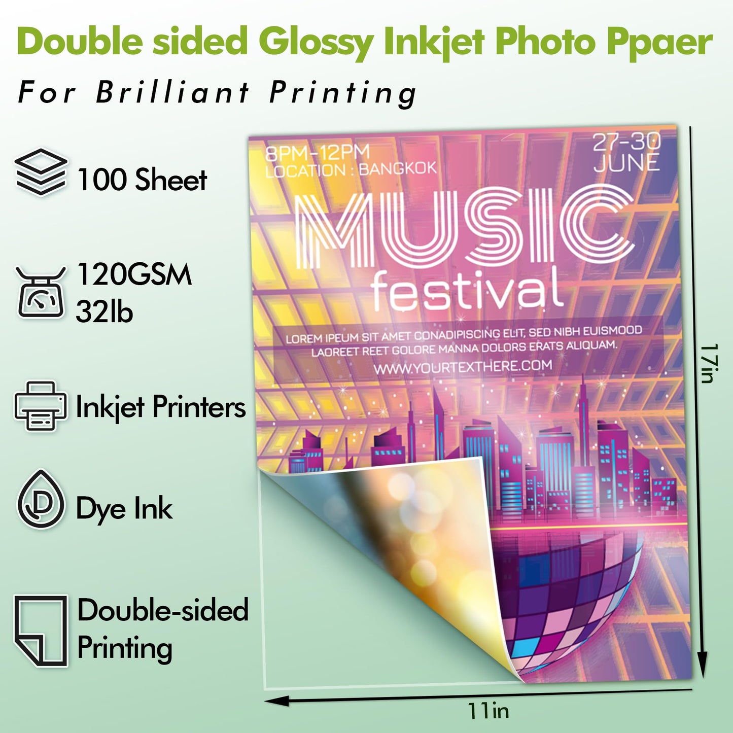 Koala Double Side Glossy Photo Paper 11x17 Inches 120gsm 100 Sheets Compatible with Inkjet Printer