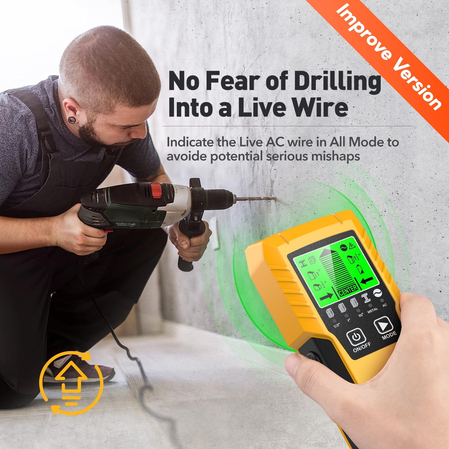 Stud Finder Wall Scanner Detector - 5 in 1 Electronic Wall Wood Metal Stud Locator Edge Center Sensor Beam for Live AC Wire Pipe Metal Lumber Joist Drywall Framing Detection (Yellow)