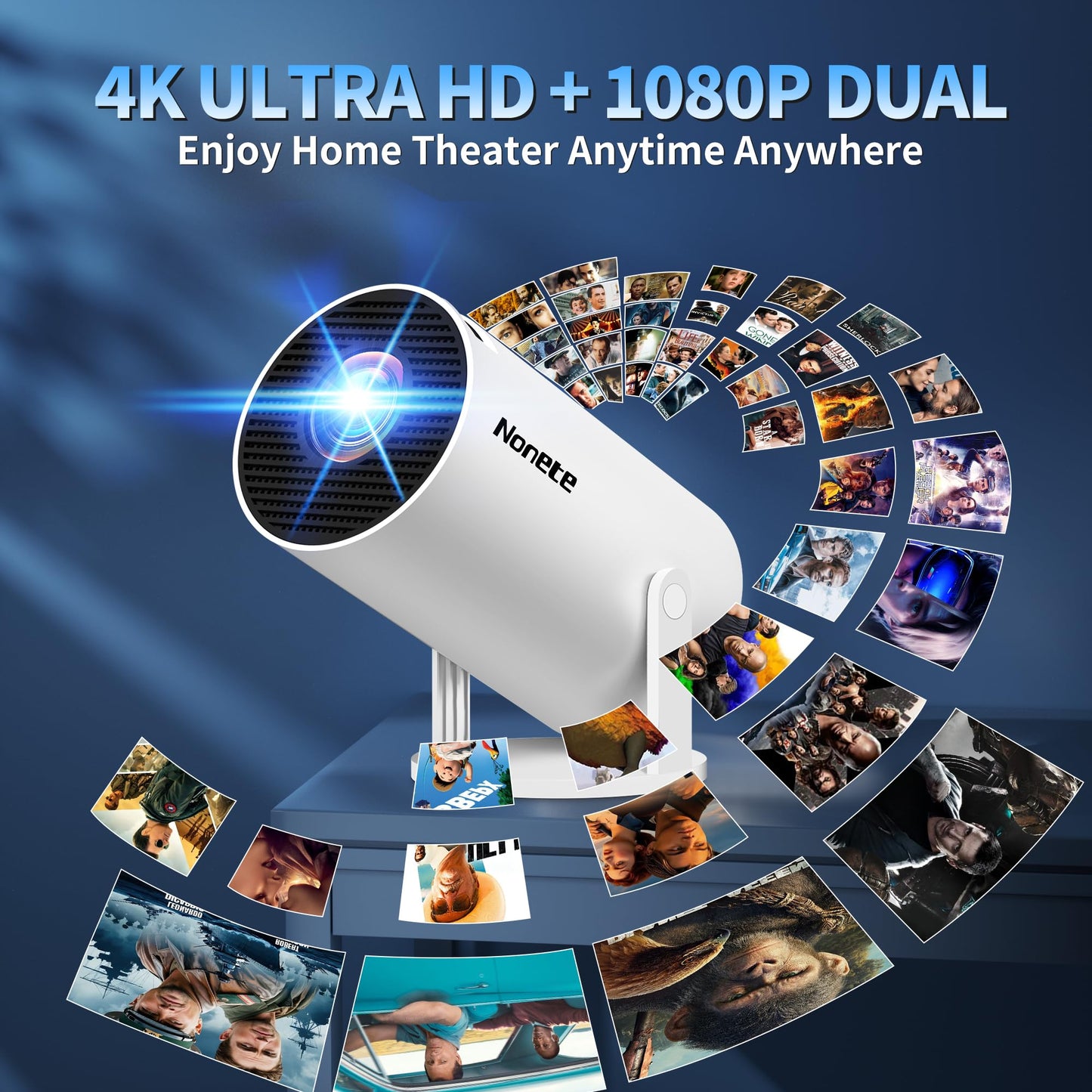 [2026 Upgraded] Mini Projector Support 4K 1080P FHD Auto Keystone 270° Rotatable with WiFi 6 and Bluetooth 5.2 Projector Portable Compatibile with HDMI/TV Stick/Memory Stick/Laptop,White