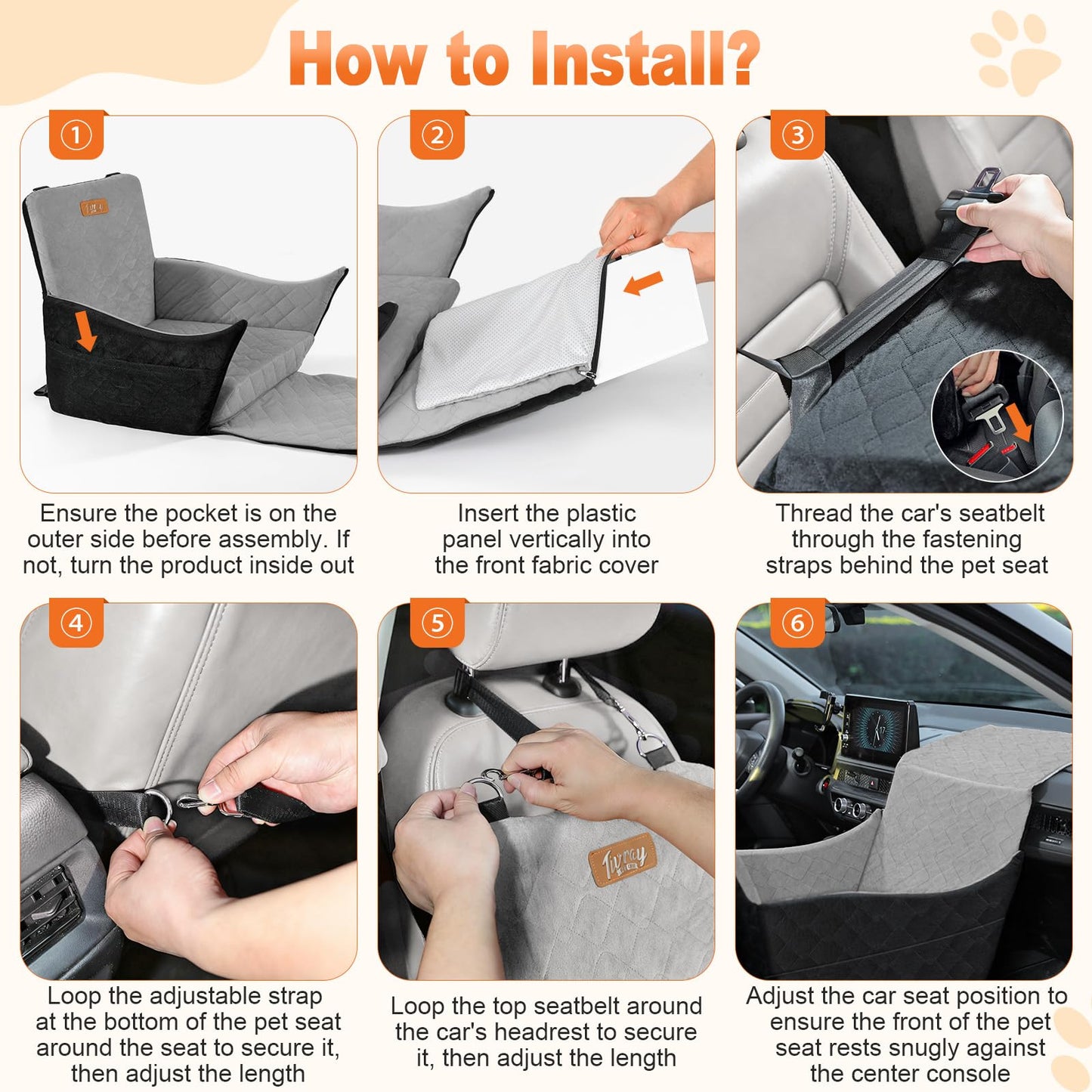 Tivray Elevated Dog Car Seat, Dog Booster Car Seats for Small & Medium Breeds Up to 35lbs, Fully Detachable and Washable, Memory Foam Pet Carseat with 2 Storage Pockets & 3 Safety Belts, Black & Gray