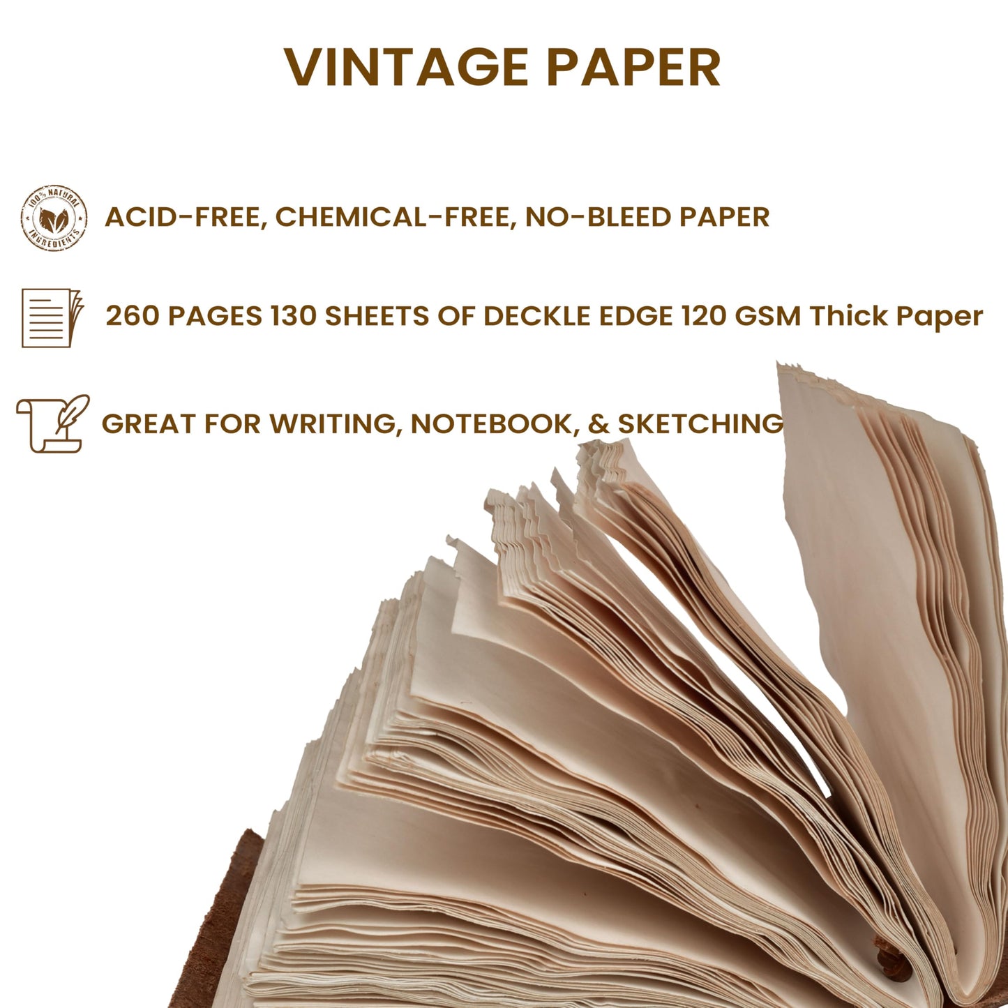 LEATHER VILLAGE Handmade Leather Bound Journal for Women- Brown | 7"X5" (A7) Medium | 260 Pages Blank of Vintage Paper Writing, Sketchbook, Notebook